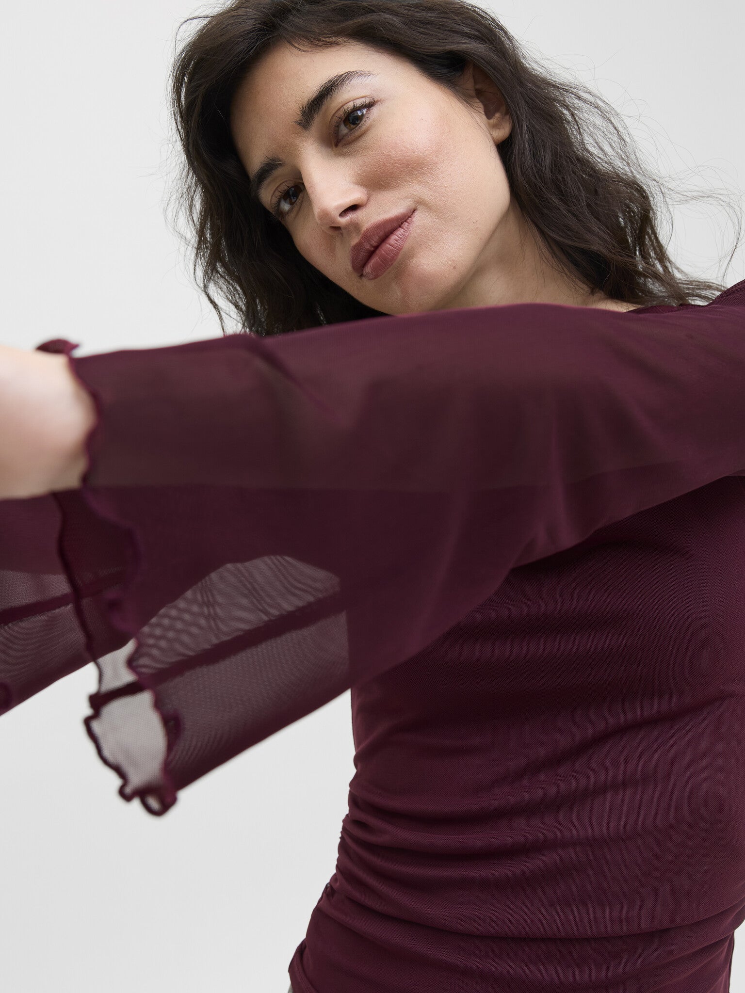 JXMINNA MESH LS TOP - CABERNET