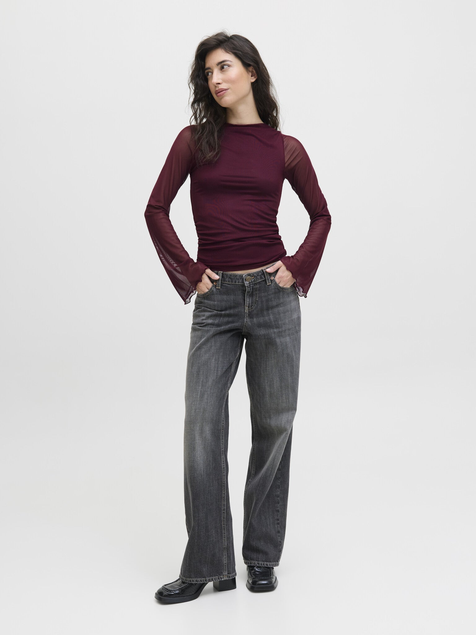 JXMINNA MESH LS TOP - CABERNET