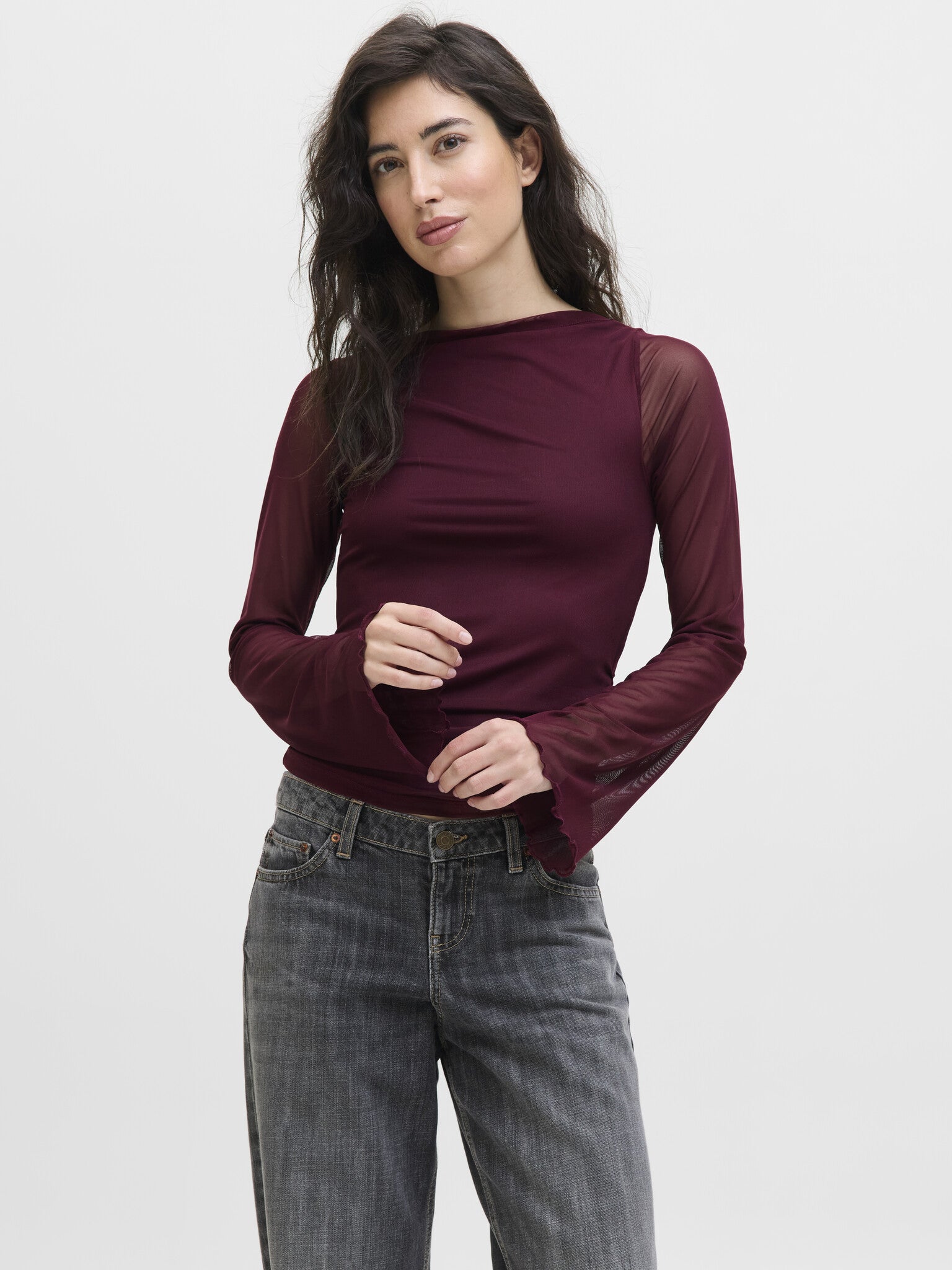 JXMINNA MESH LS TOP - CABERNET