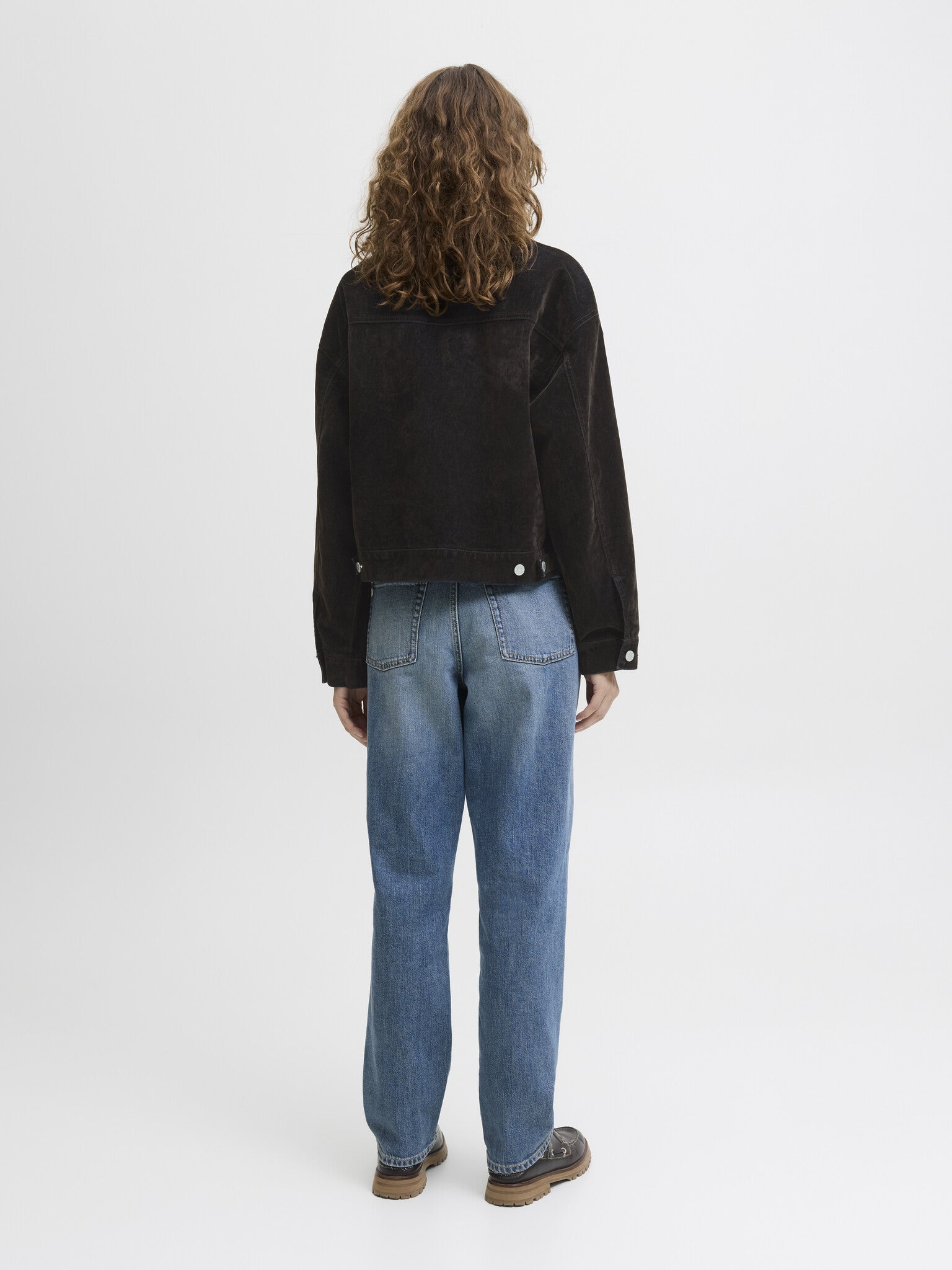 JXMIA FLOCK DENIM JACKET - BROWN DENIM