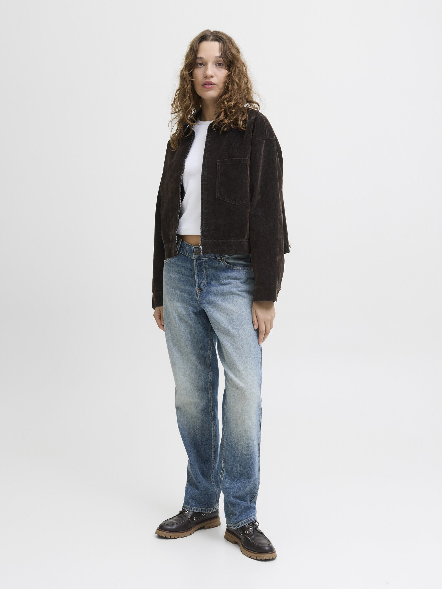 JXMIA FLOCK DENIM JACKET - BROWN DENIM