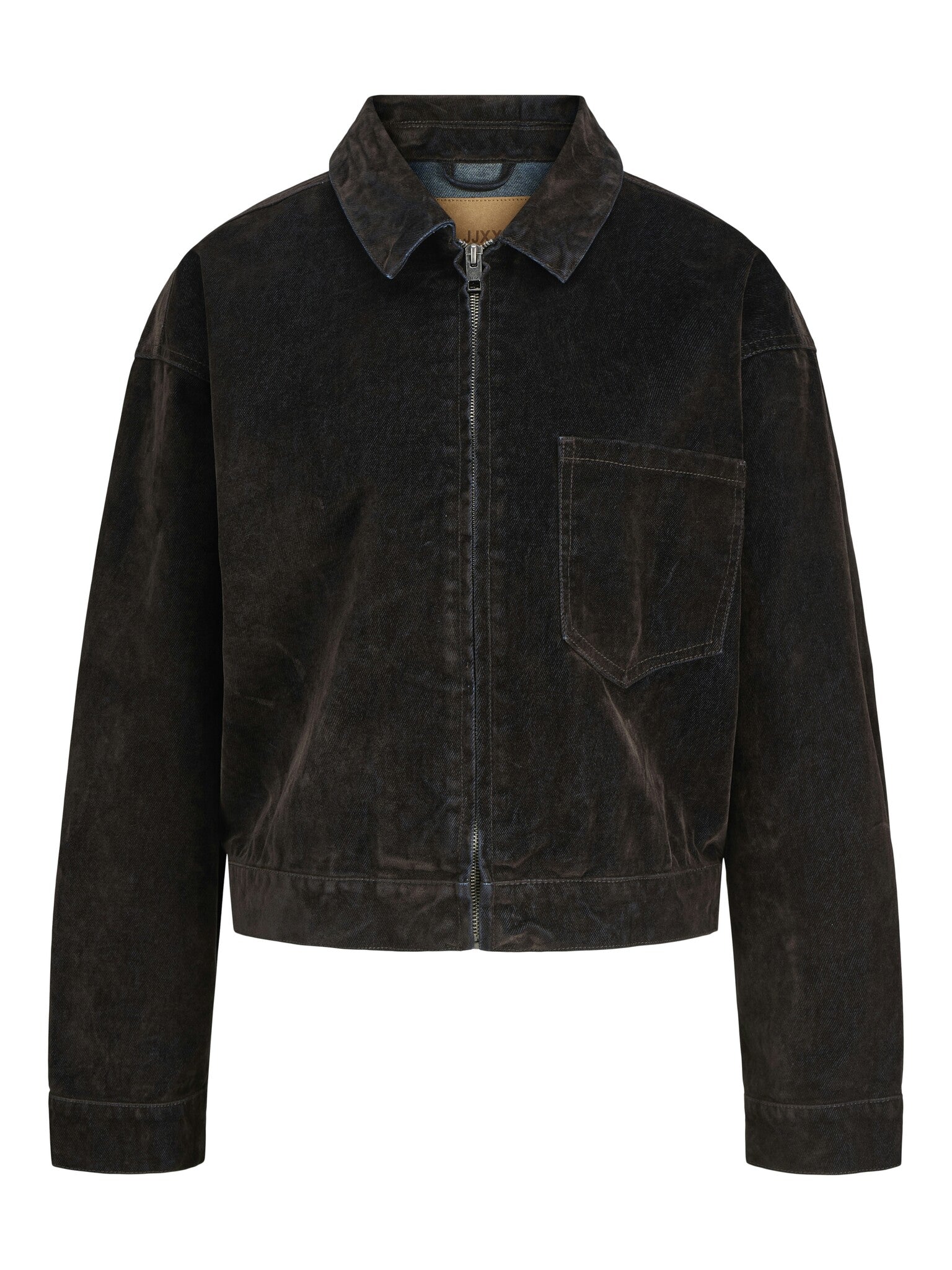 JXMIA FLOCK DENIM JACKET - BROWN DENIM