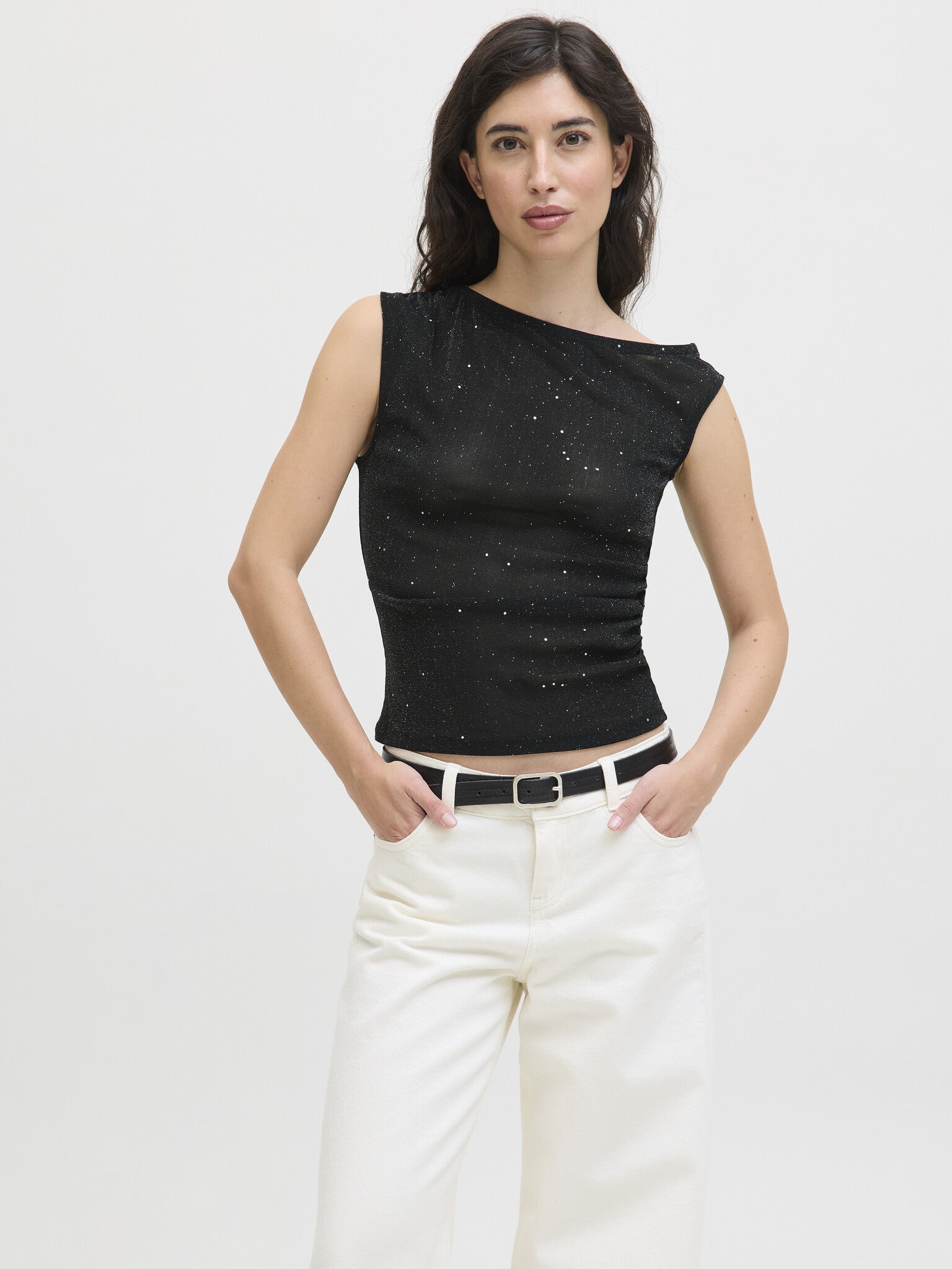 JXHOLLY ASYM TOP - GLITTER BLACK