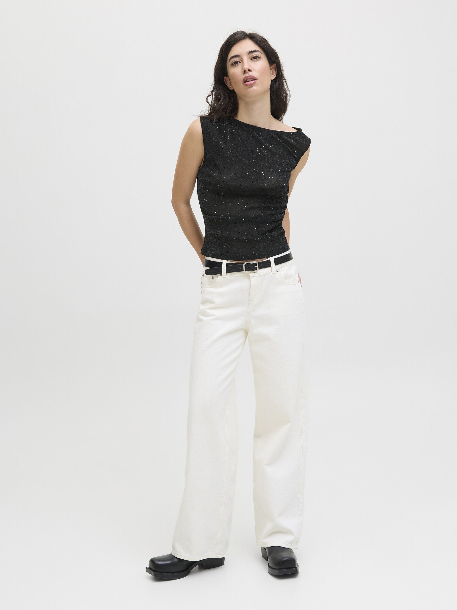 JXHOLLY ASYM TOP - GLITTER BLACK