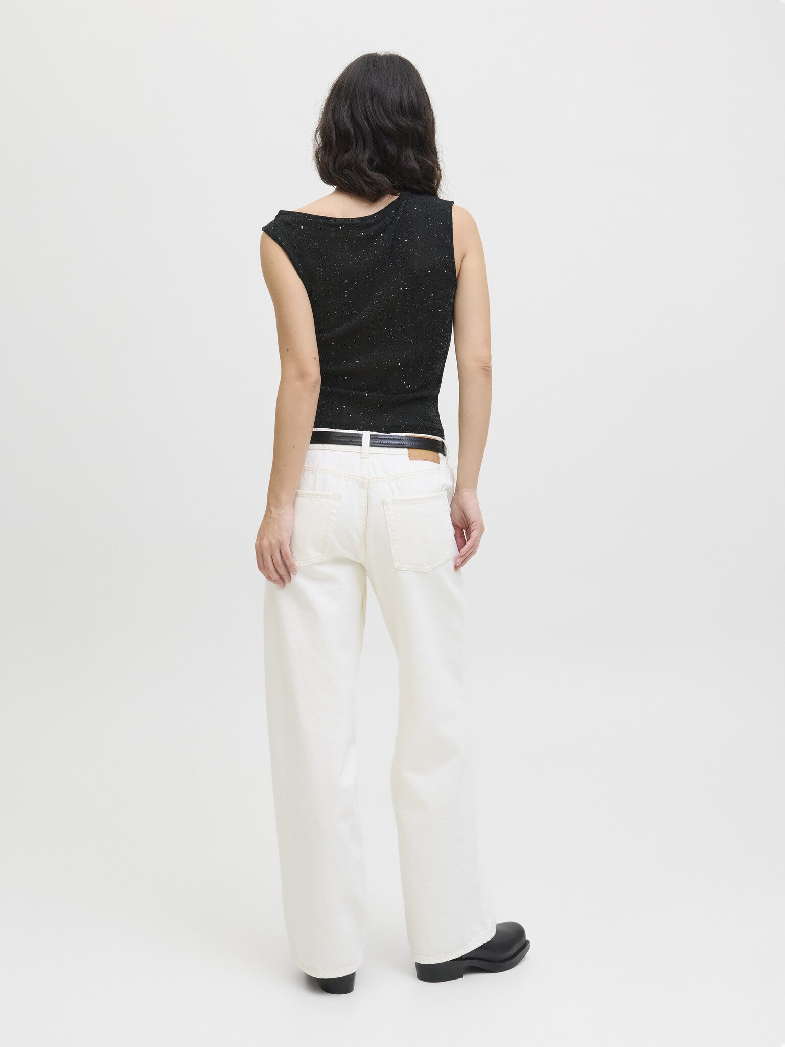 JXHOLLY ASYM TOP - GLITTER BLACK