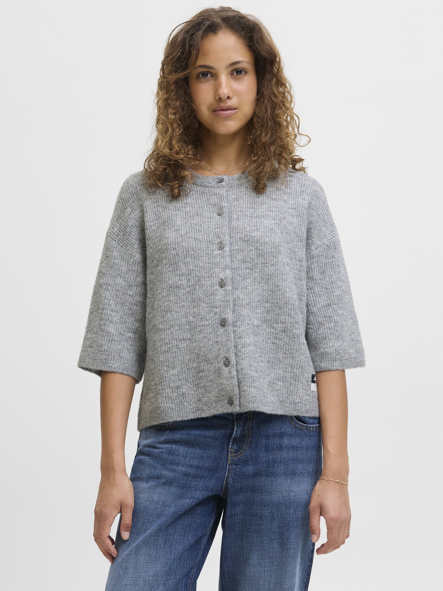 CARDIGAN JXEVI EN MAILLE - GRIS MÉLANGE MOYEN