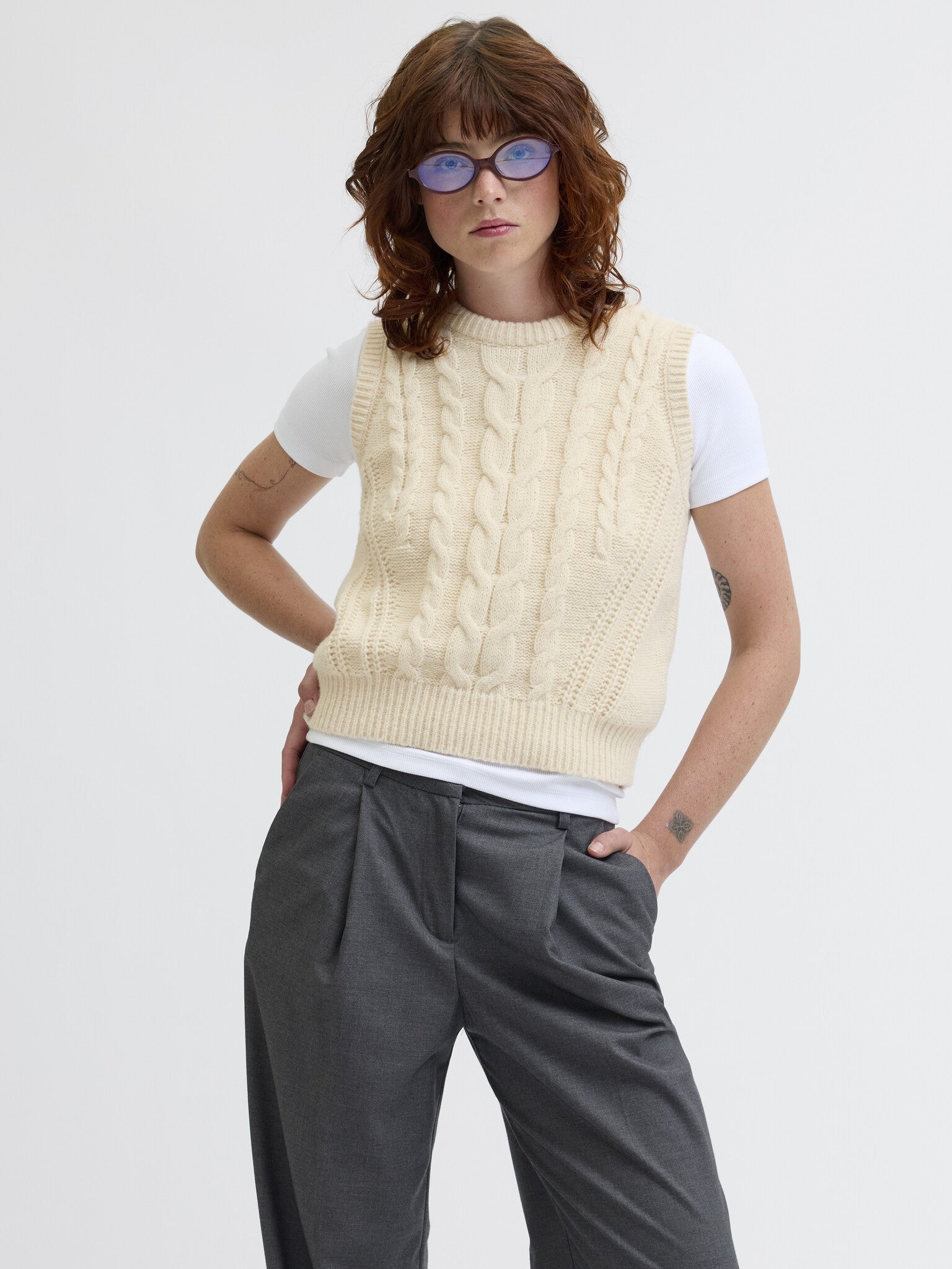 JXJOSIE VEST KNIT - VANILLA ICE