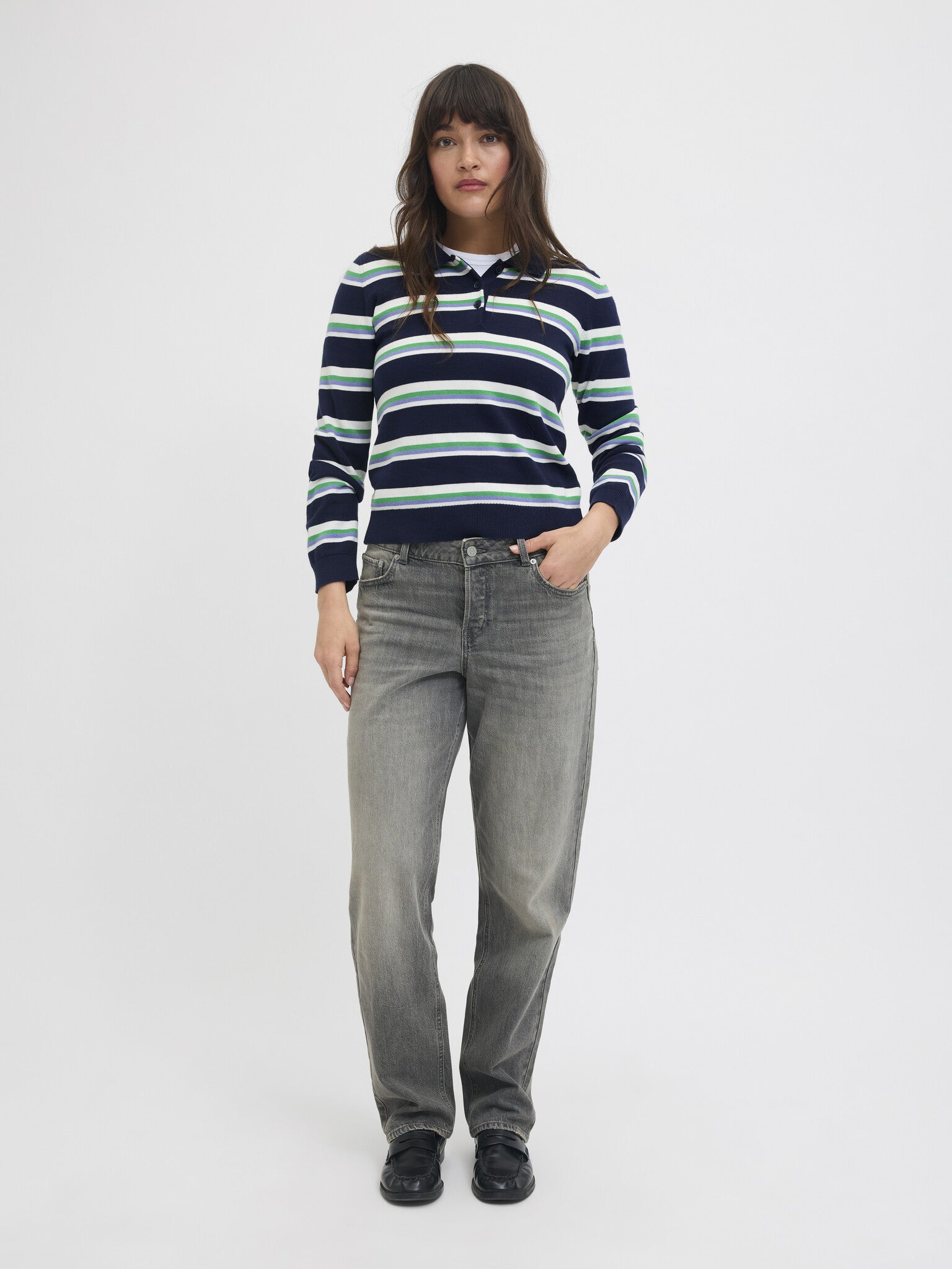 JXLILIANA LS POLO KNIT - BLUE STRIPES