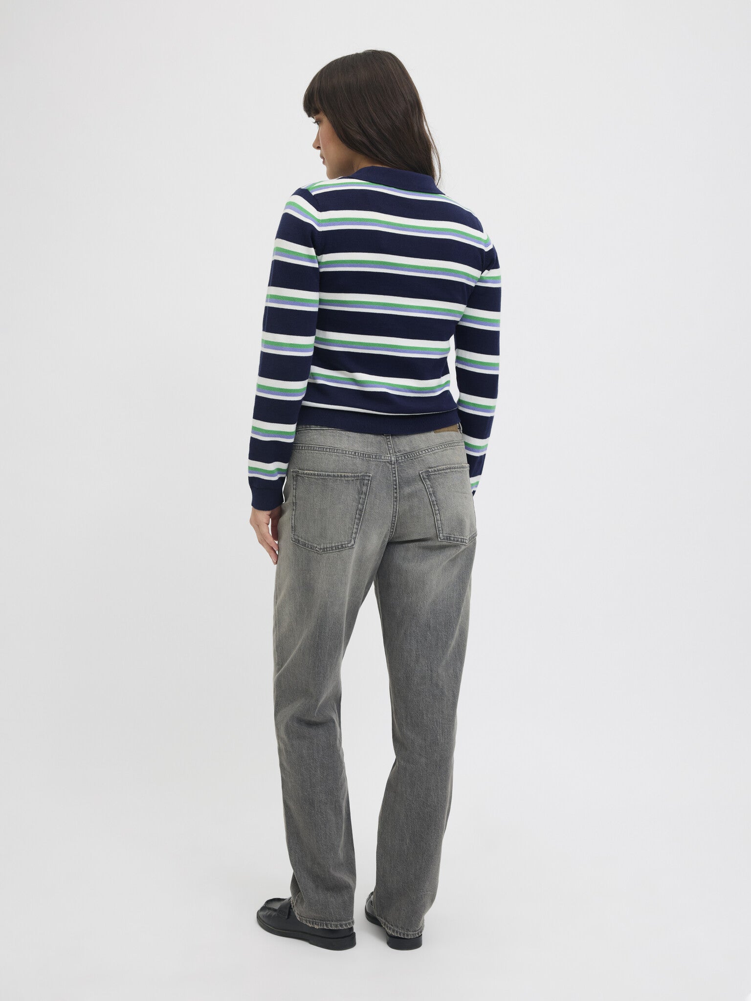 JXLILIANA LS POLO KNIT - BLUE STRIPES