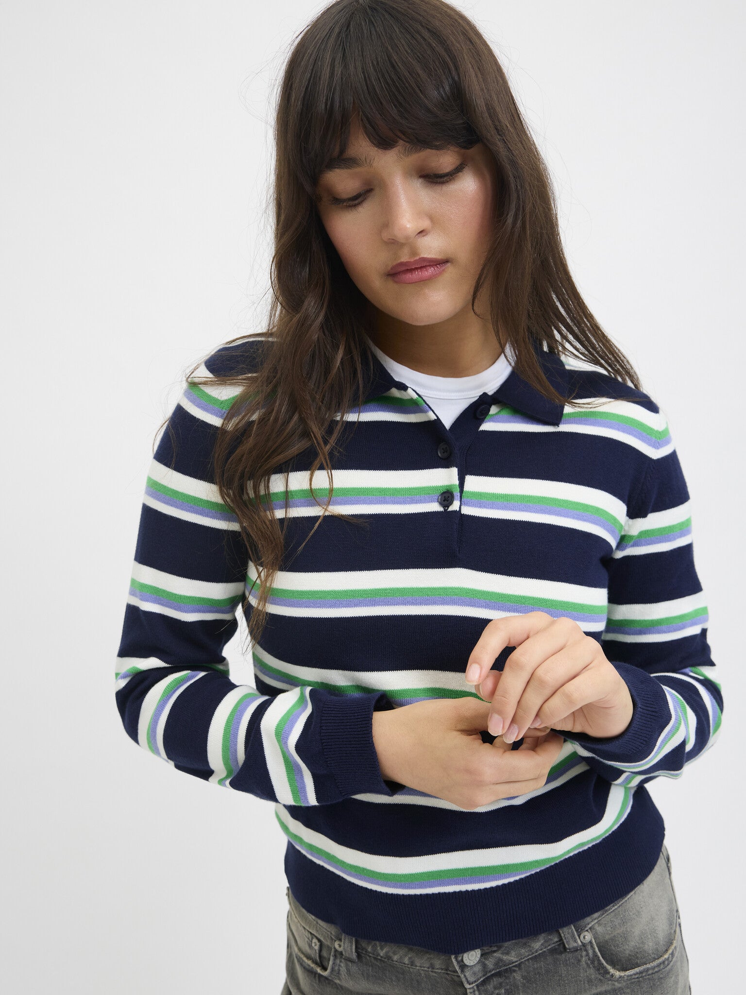 JXLILIANA LS POLO KNIT - BLUE STRIPES