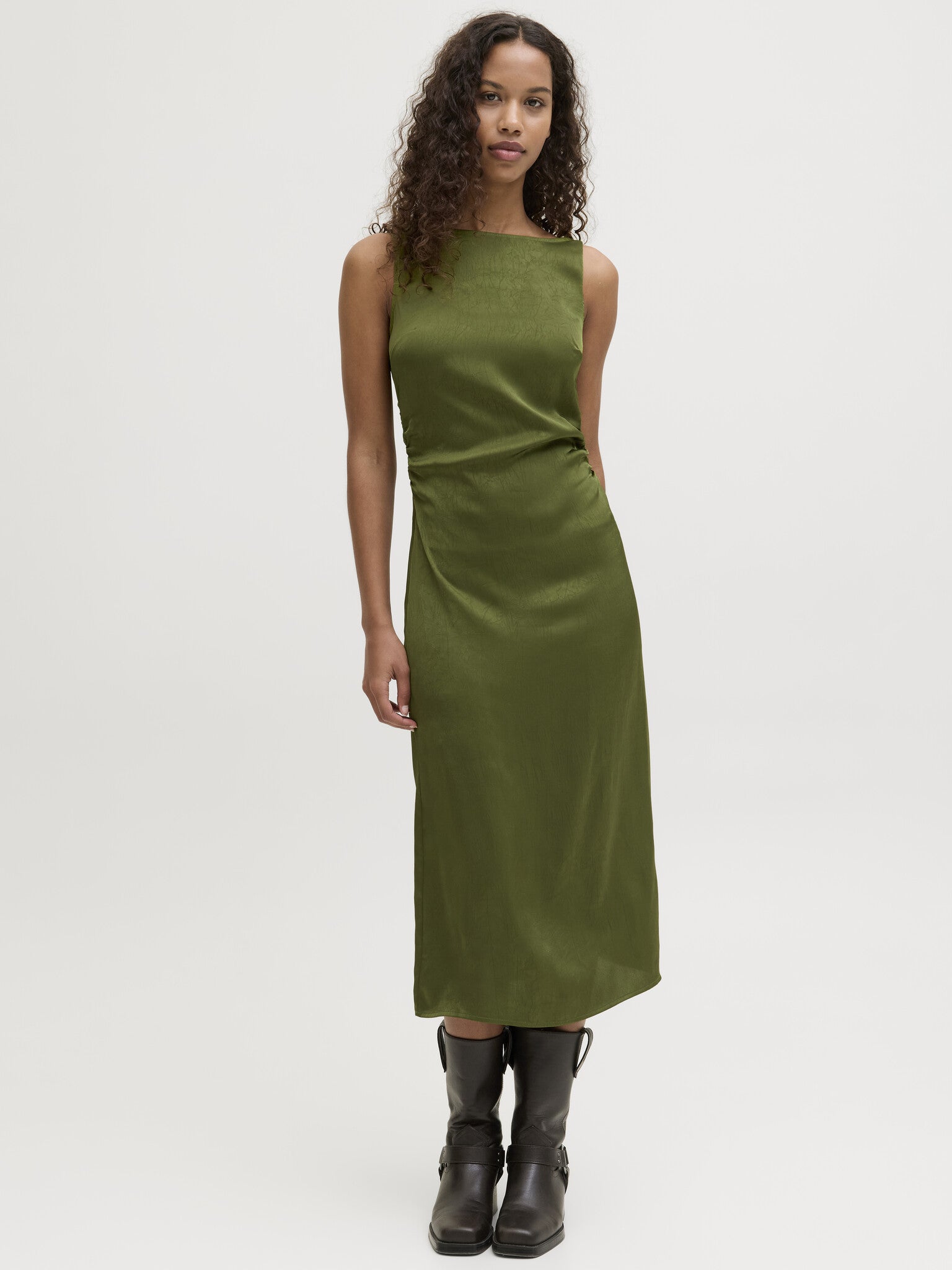 JXJANE SATIN LONG DRESS - MAYFLY GREEN