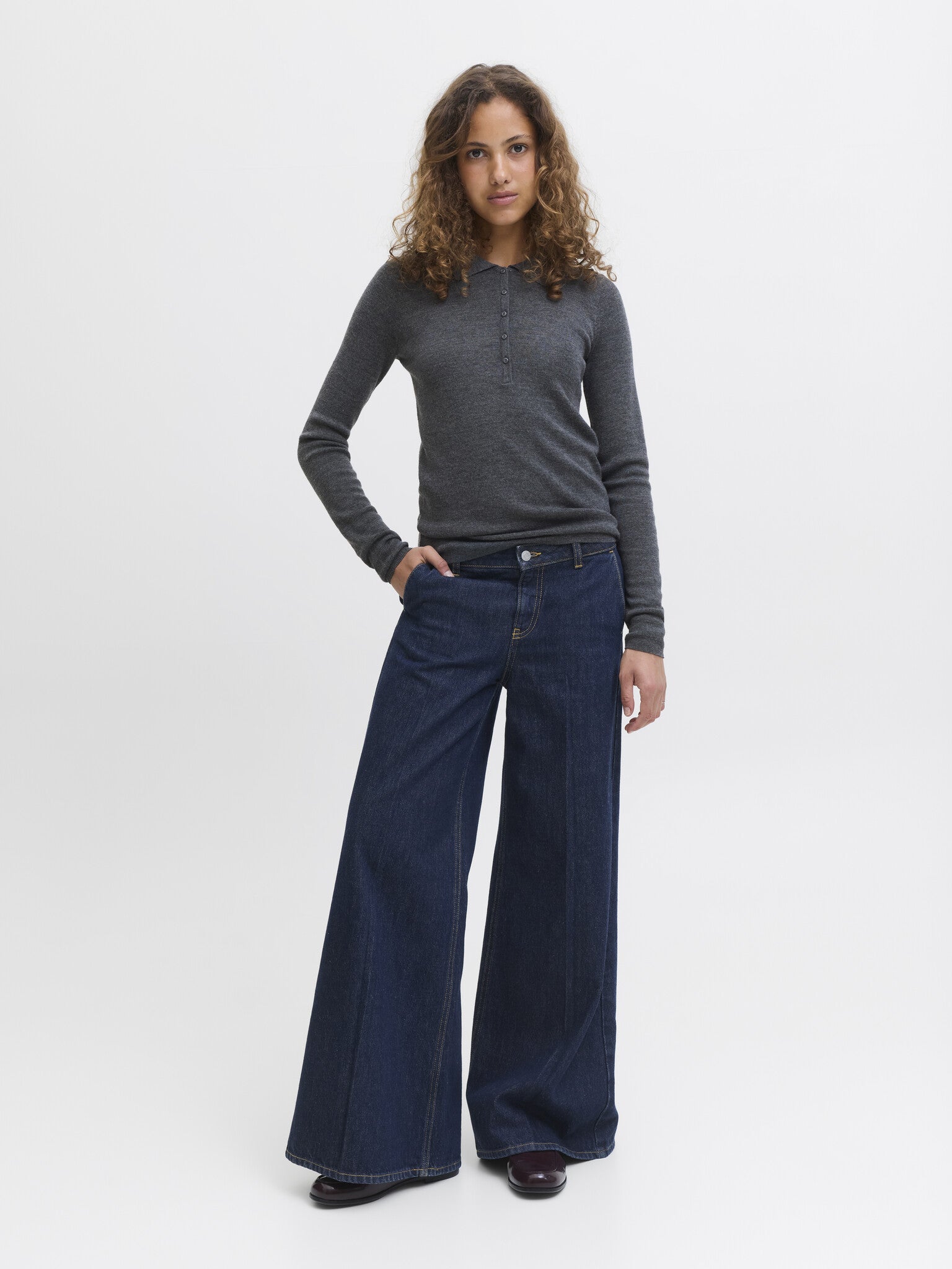 JXWREN WOLLEN POLOBREIT - MIDDELGRIJS MELANGE