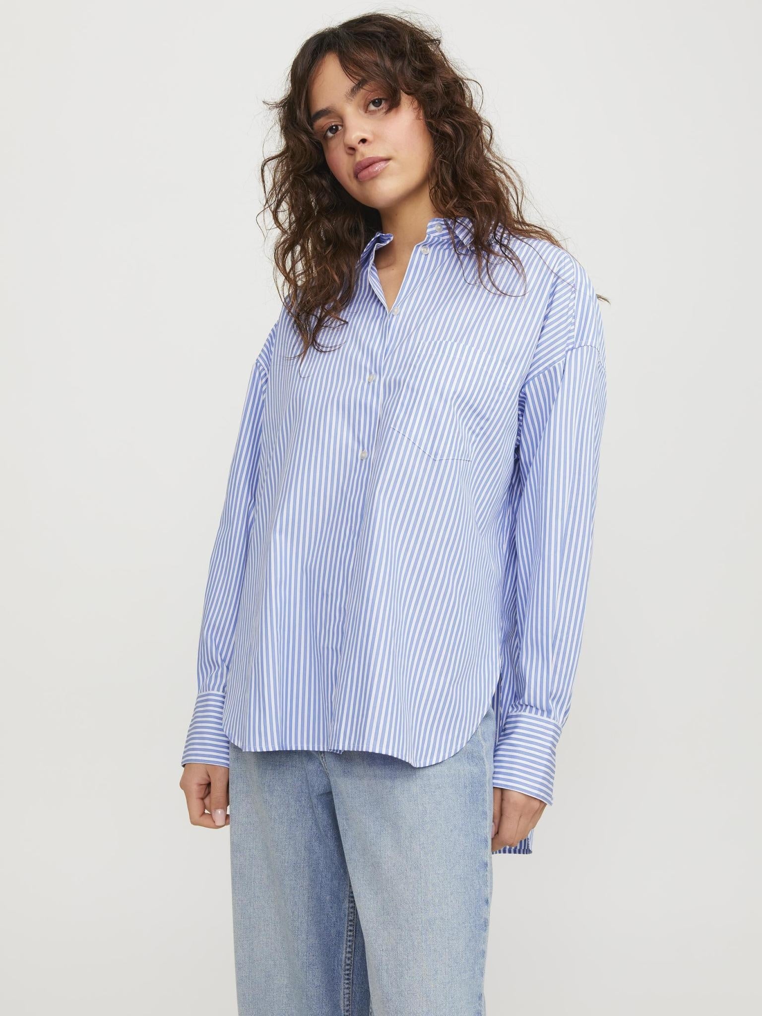 JXJAMIE RELAXED POPLIN SHIRT - NAVY STRIPES