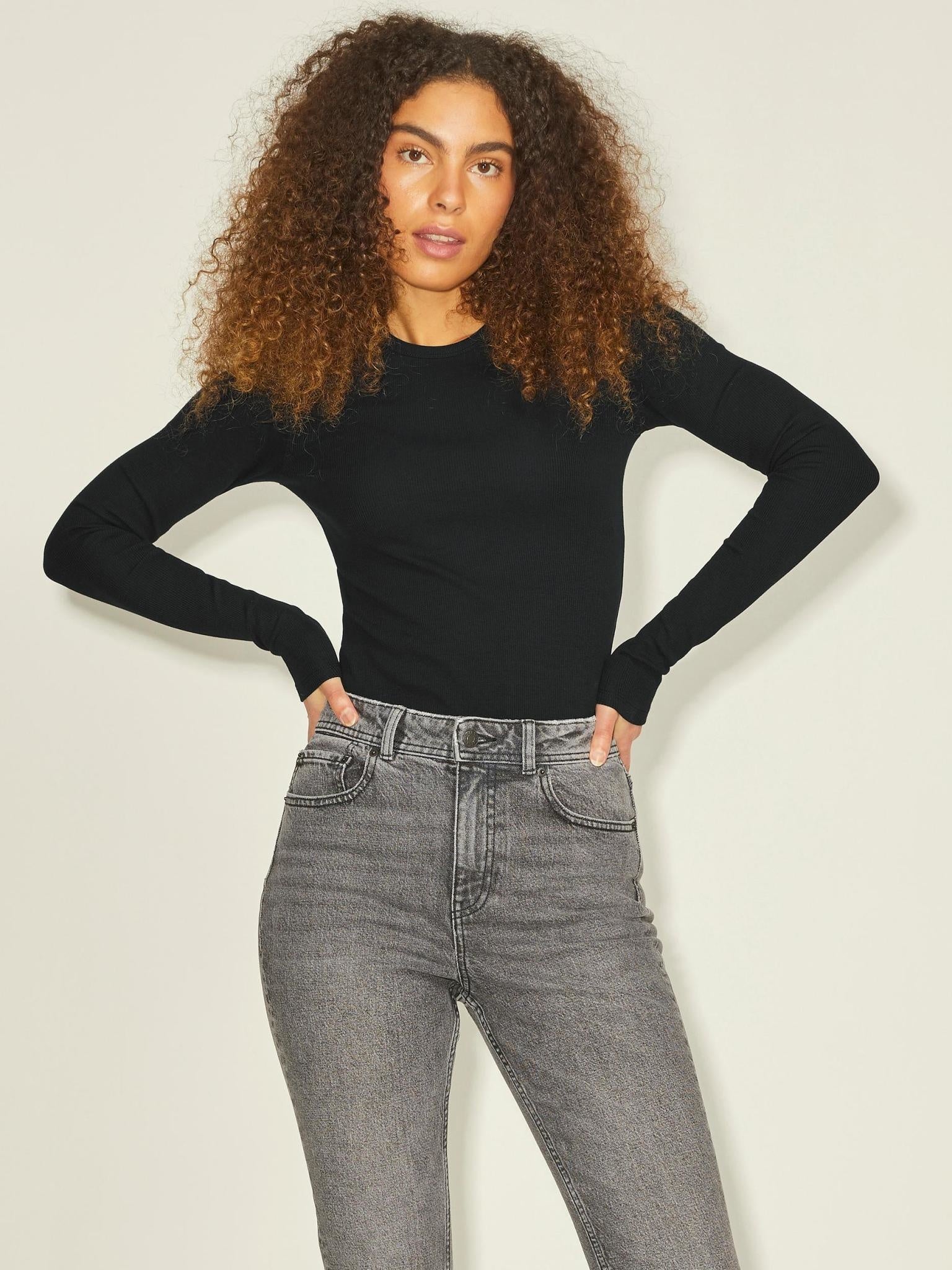 JXFREYA LS RIB TEE NOOS - BLACK