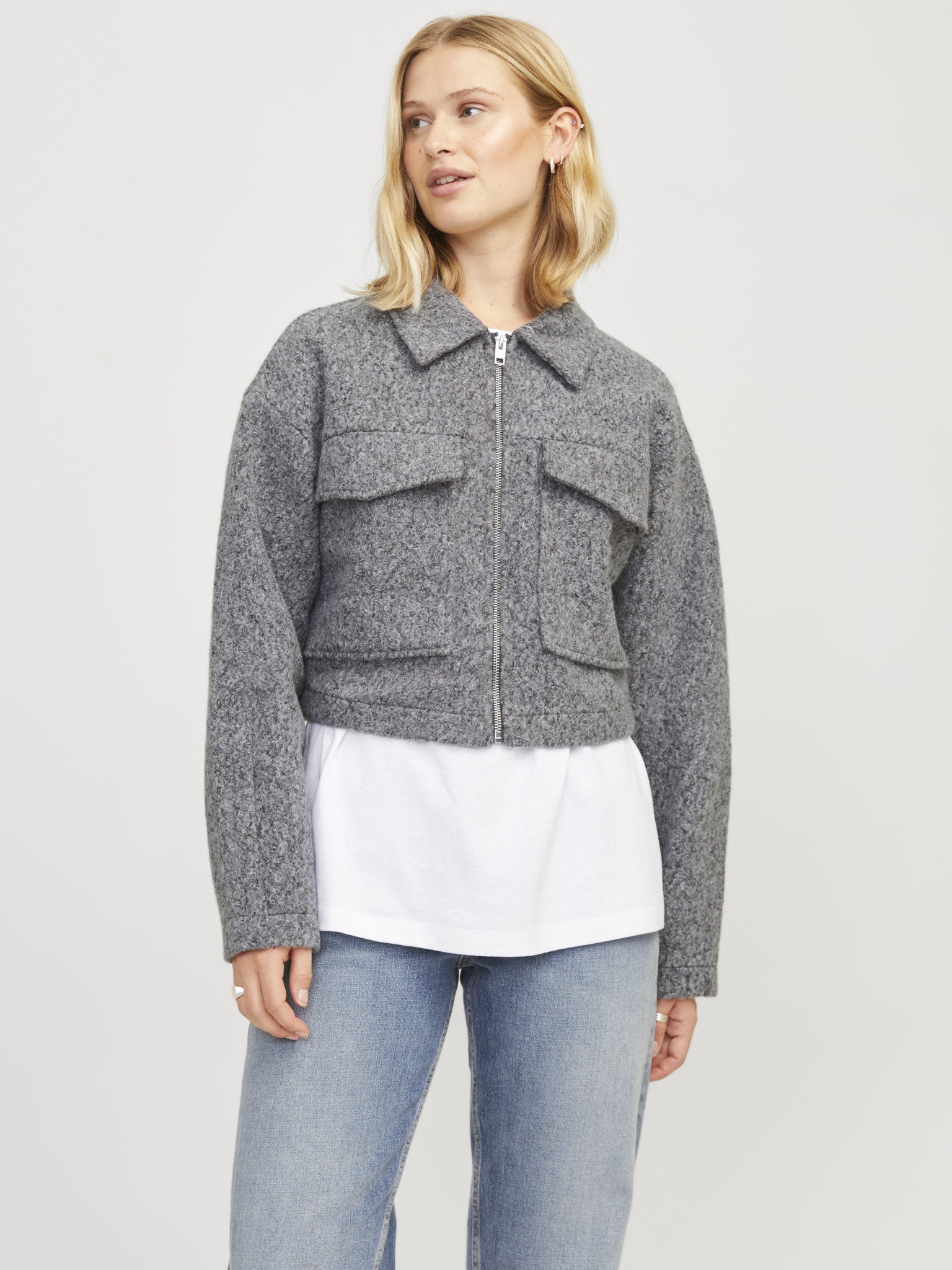 JXCAROL CURLY JACKET - GREY MELANGE