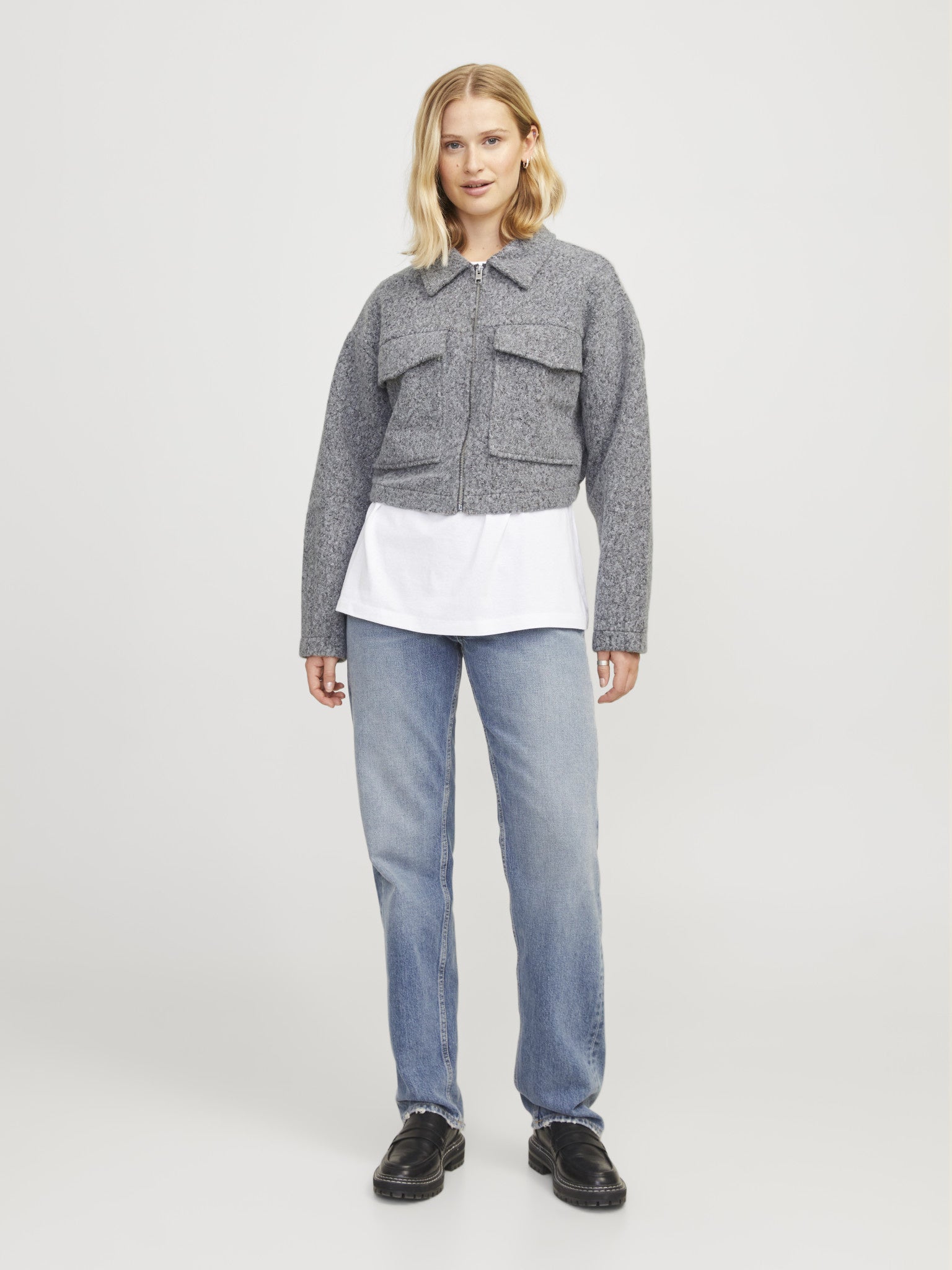 JXCAROL CURLY JACKET - GREY MELANGE