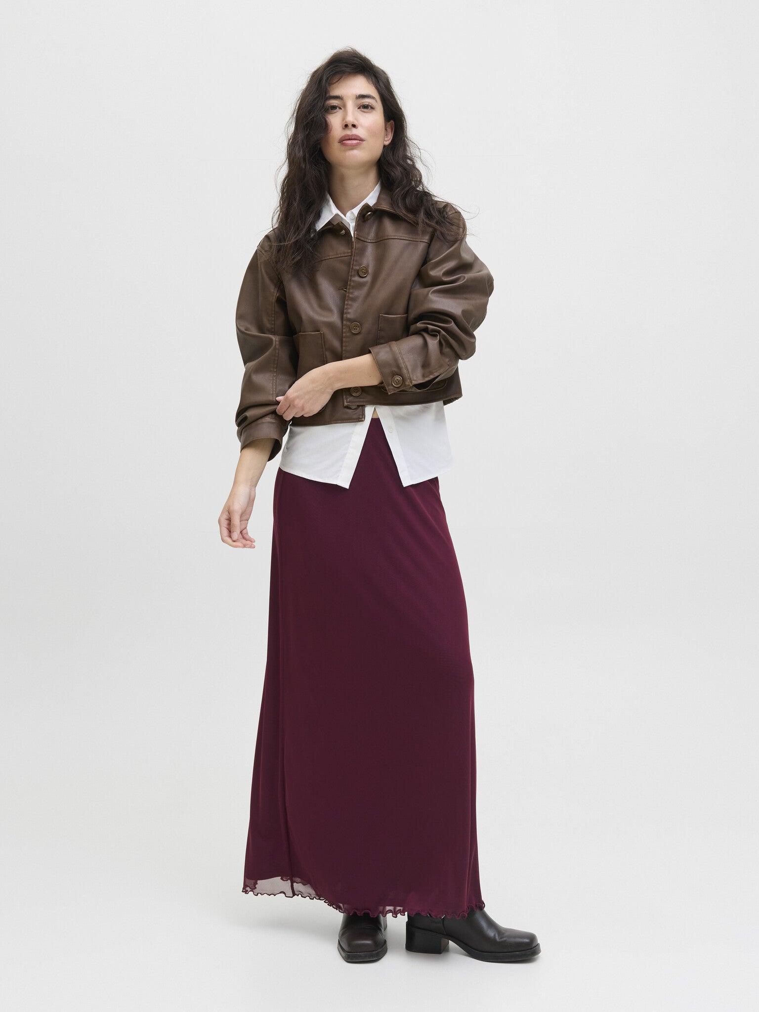 JXMINNA LONG MESH SKIRT - CABERNET