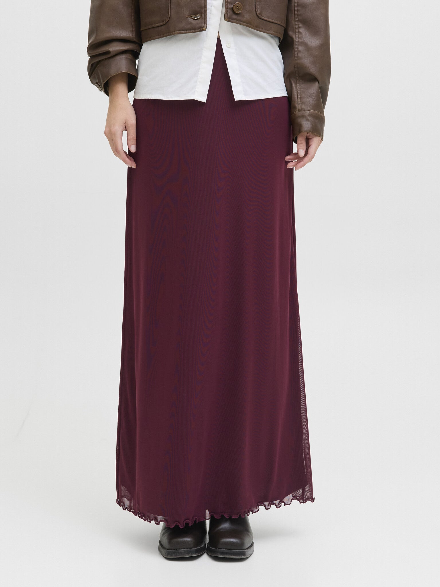 JXMINNA LONG MESH SKIRT - CABERNET