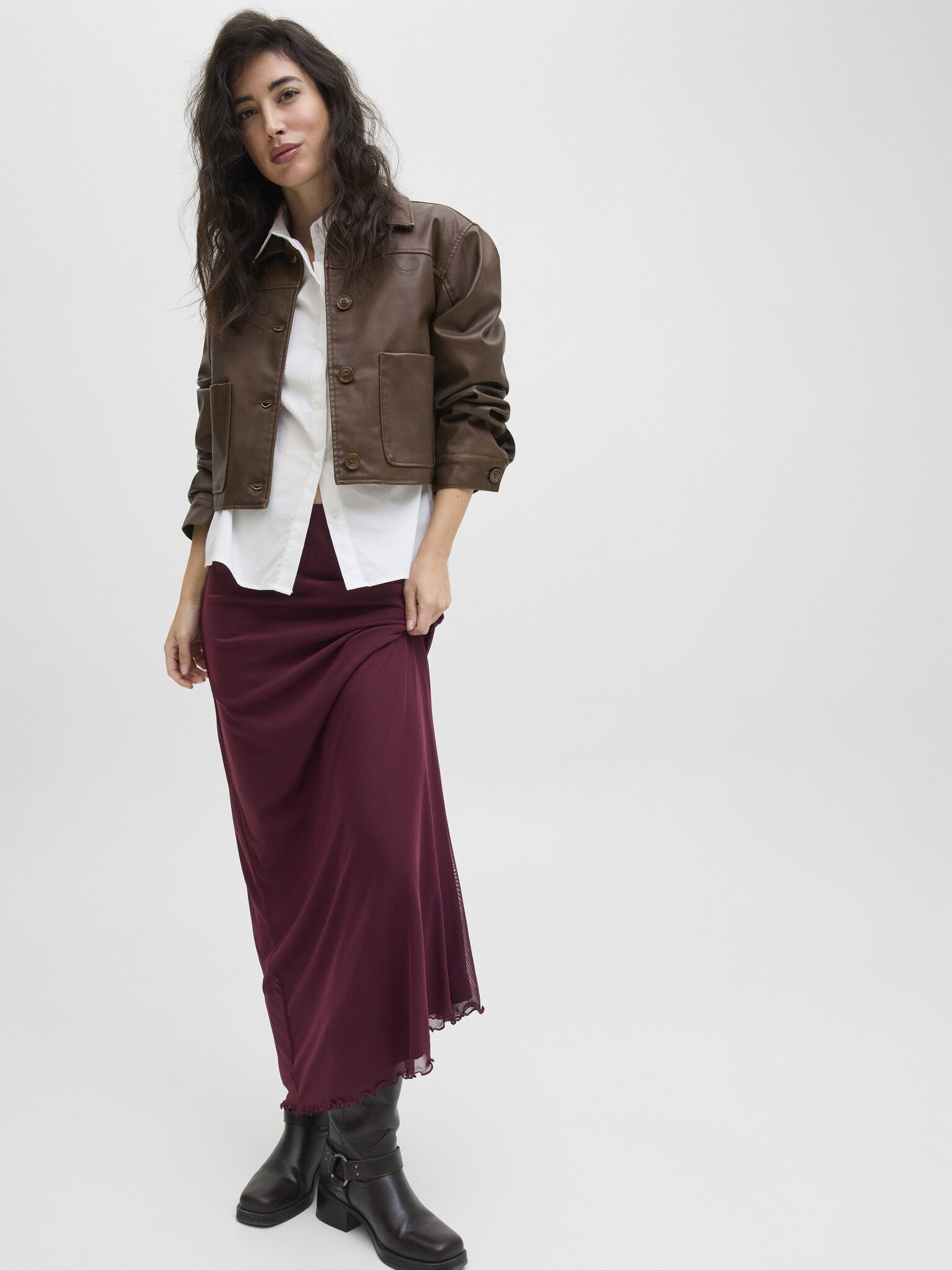 JXMINNA LONG MESH SKIRT - CABERNET