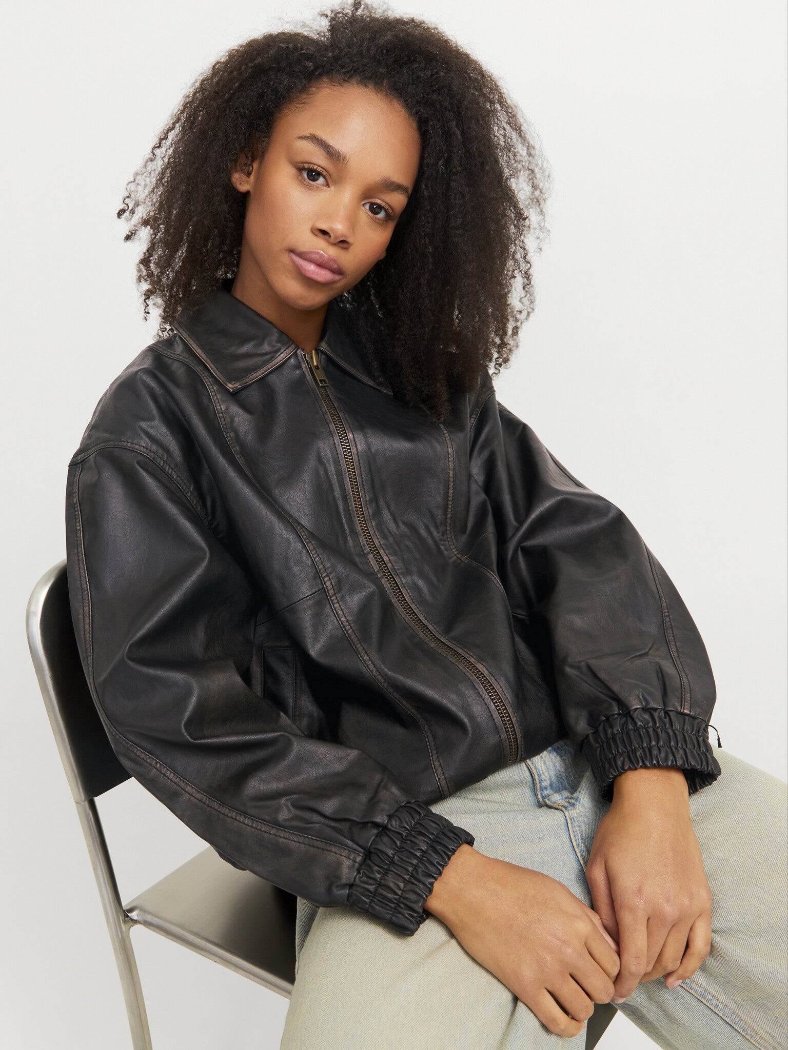 JXRAVEN BOMBER FAUX LEATHER JACKET
