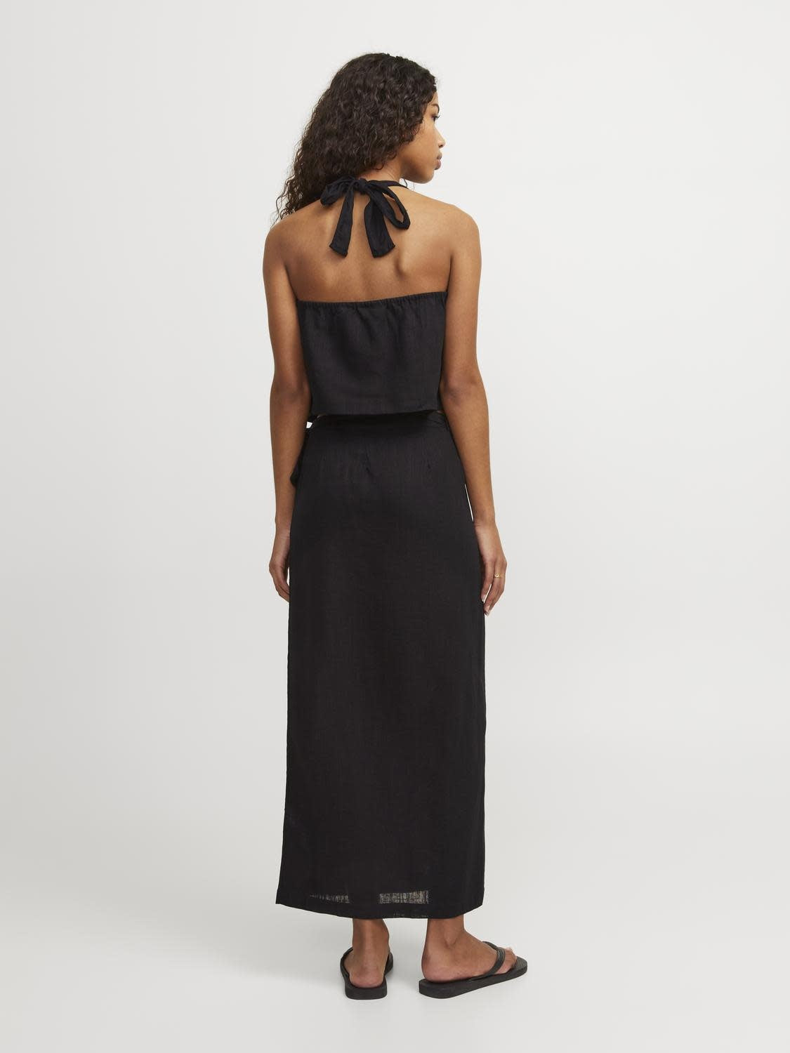 JXOCEAN LINEN BLEND HALTERNECK TOP - BLACK