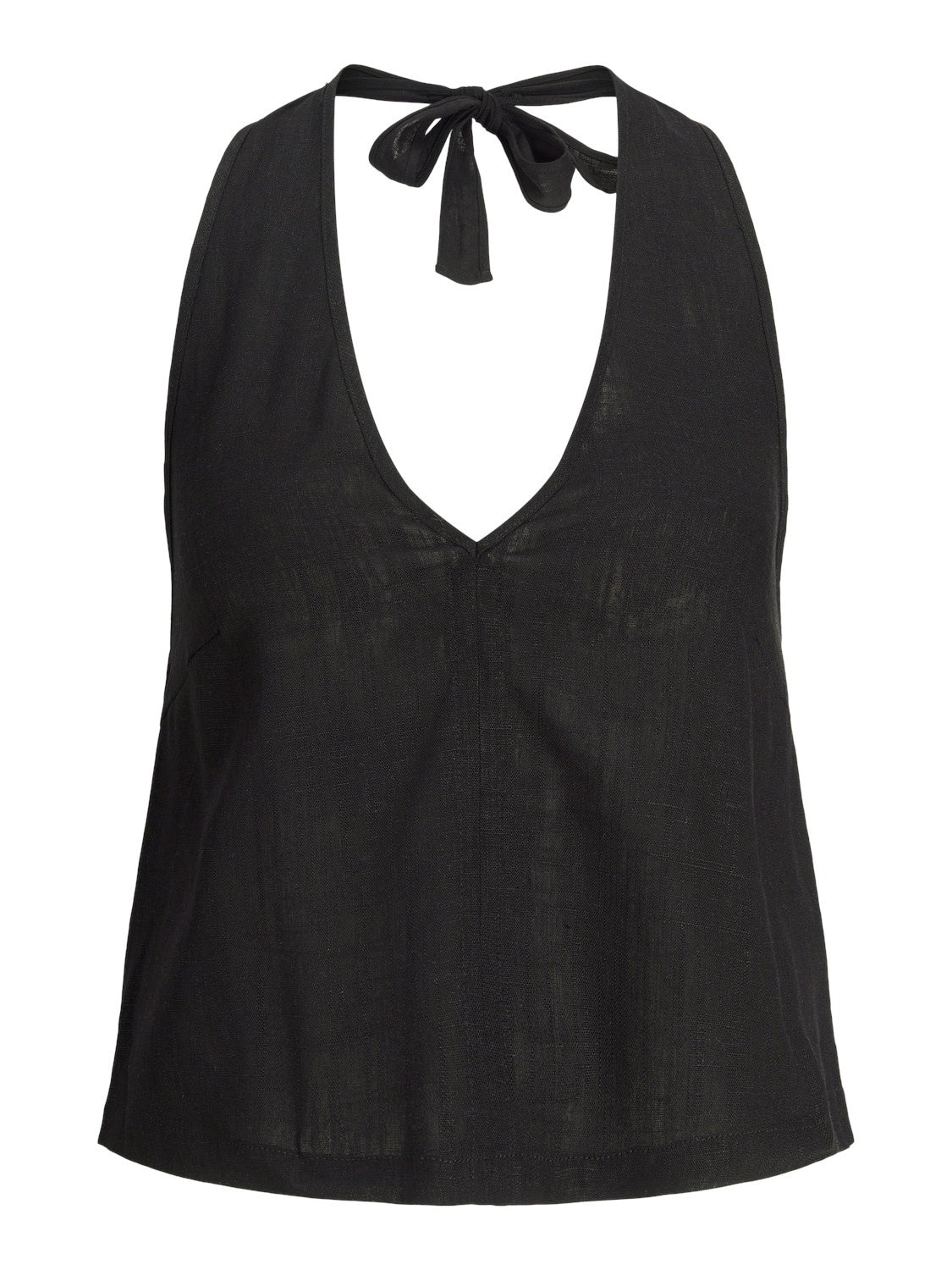 JXOCEAN LINEN BLEND HALTERNECK TOP - BLACK