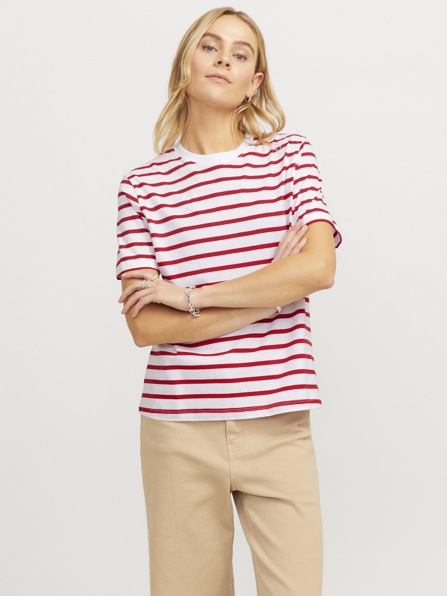 JXANNA REG T-SHIRT - RODE STREPEN