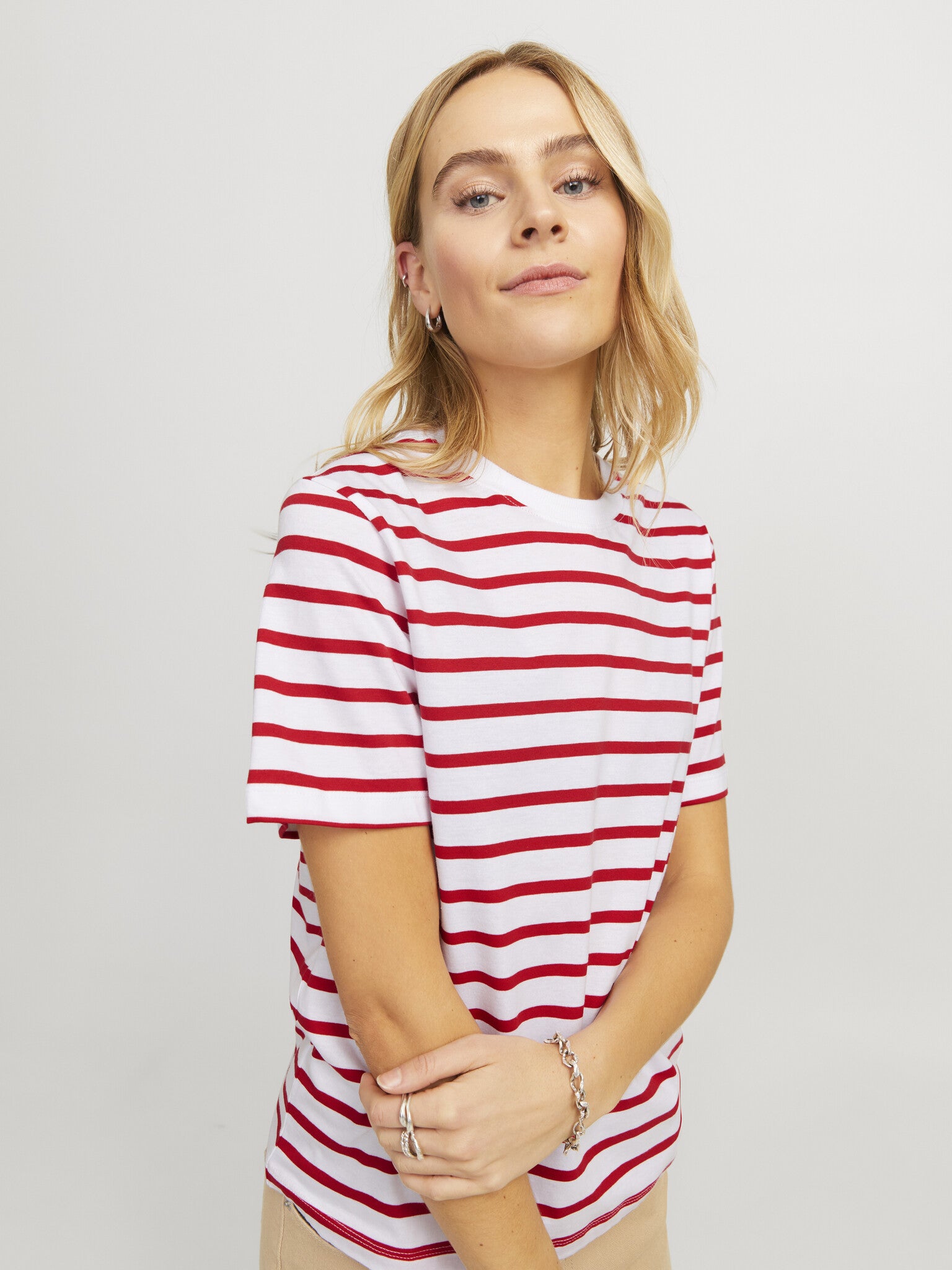 JXANNA REG T-SHIRT - RODE STREPEN