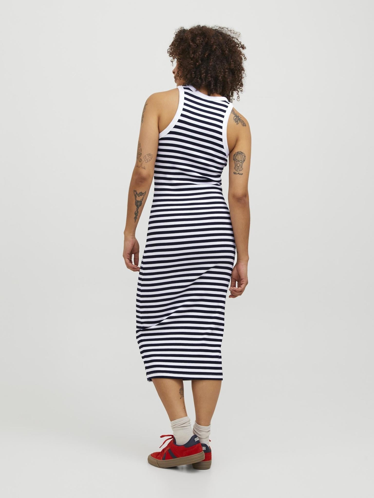 JXFOREST STRIPE RIB DRESS - BRIGHT WHITE