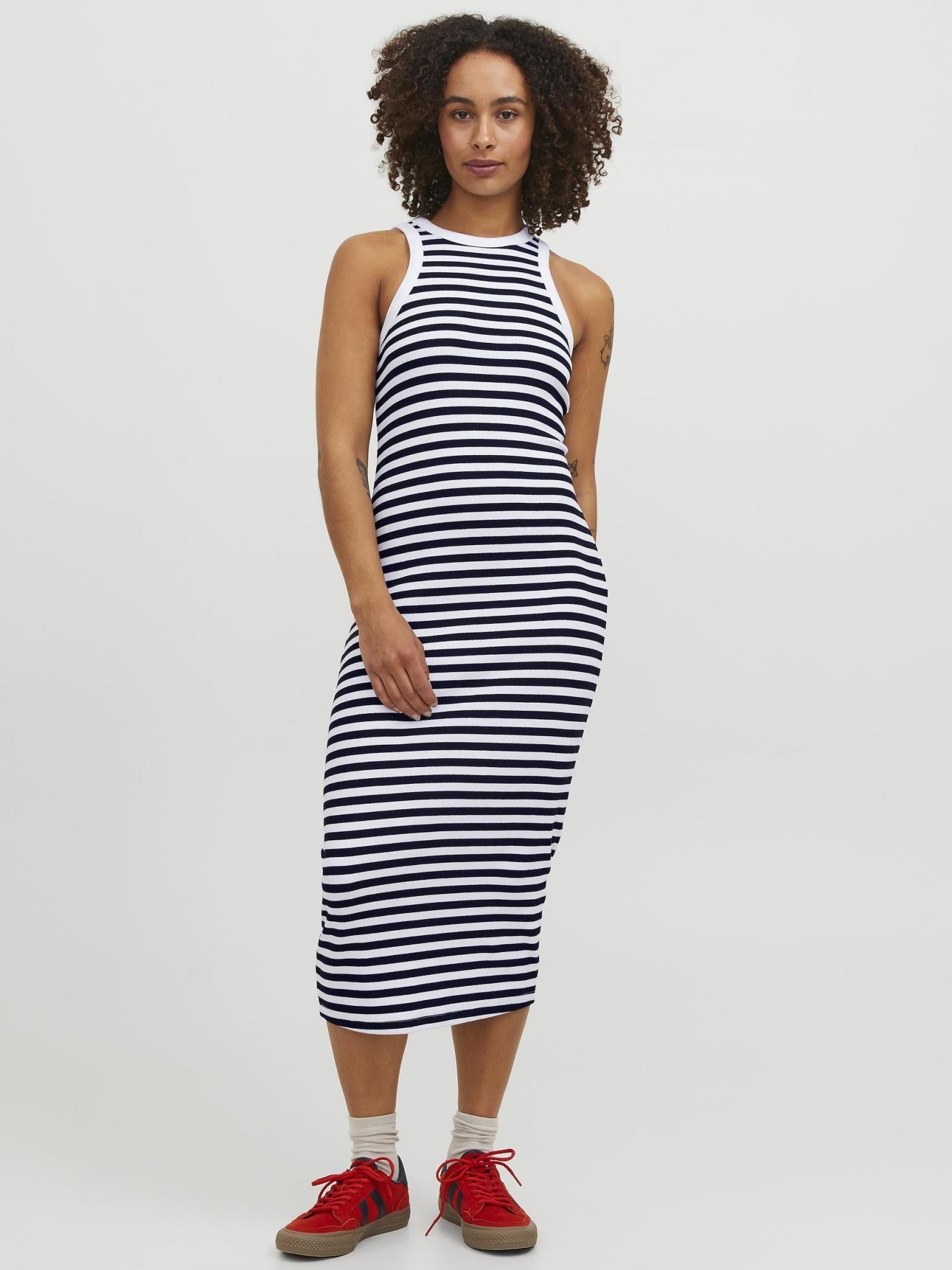 JXFOREST STRIPE RIB DRESS - BRIGHT WHITE