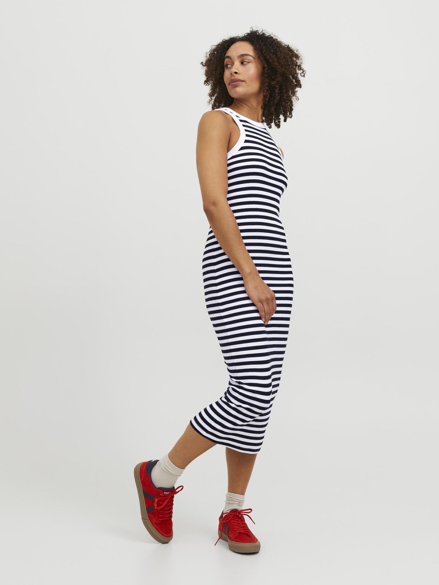 JXFOREST STRIPE RIB DRESS - BRIGHT WHITE