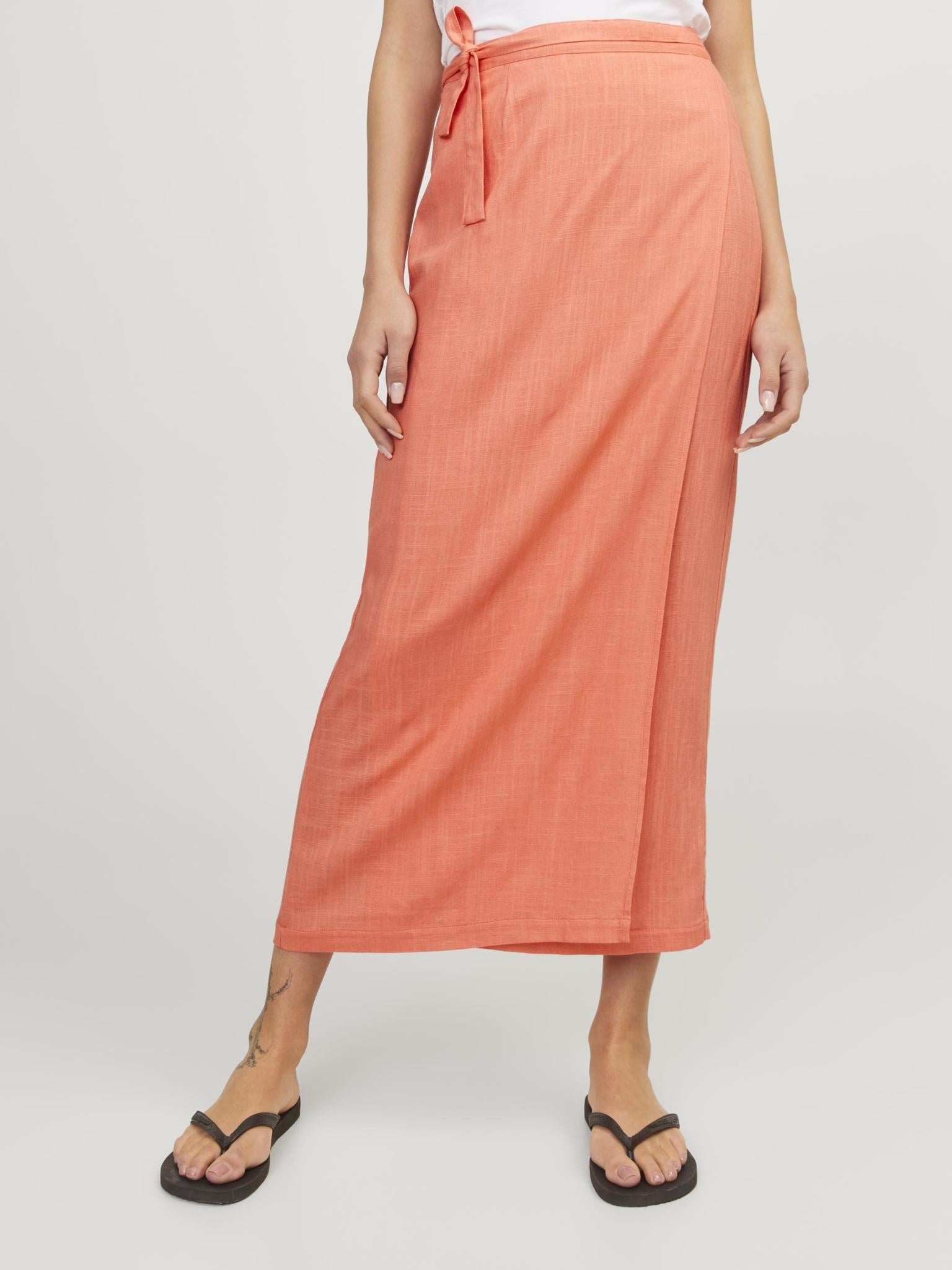 JXOCEAN LINEN BLEND HW WRAP SKIRT - PEACH ECHO