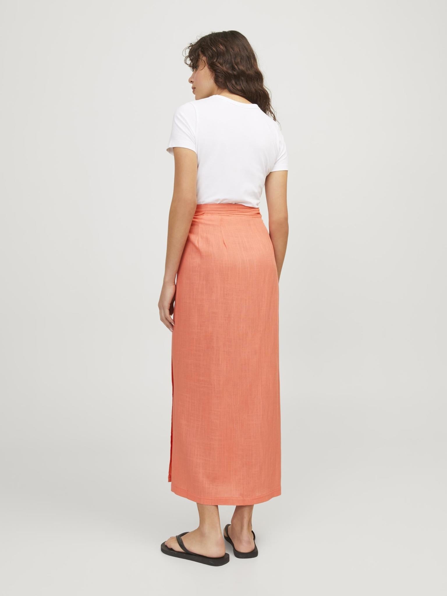 JXOCEAN LINEN BLEND HW WRAP SKIRT - PEACH ECHO