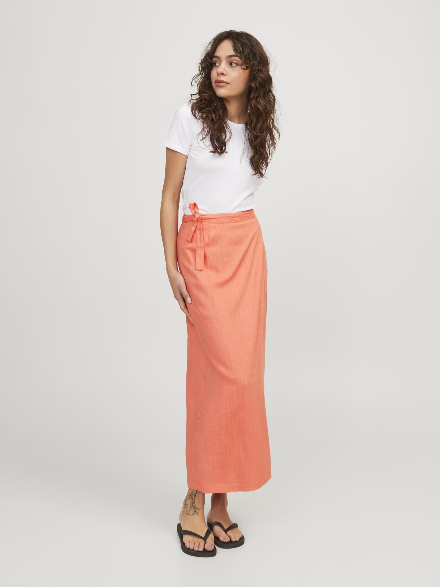 JXOCEAN LINEN BLEND HW WRAP SKIRT - PEACH ECHO
