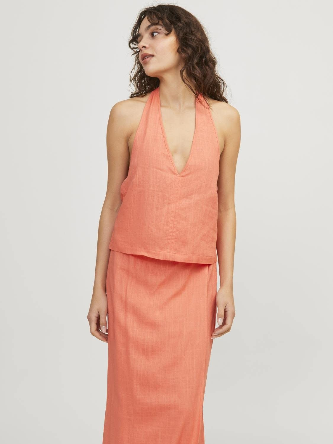 JXOCEAN LINEN BLEND HALTERNECK TOP - PEACH ECHO