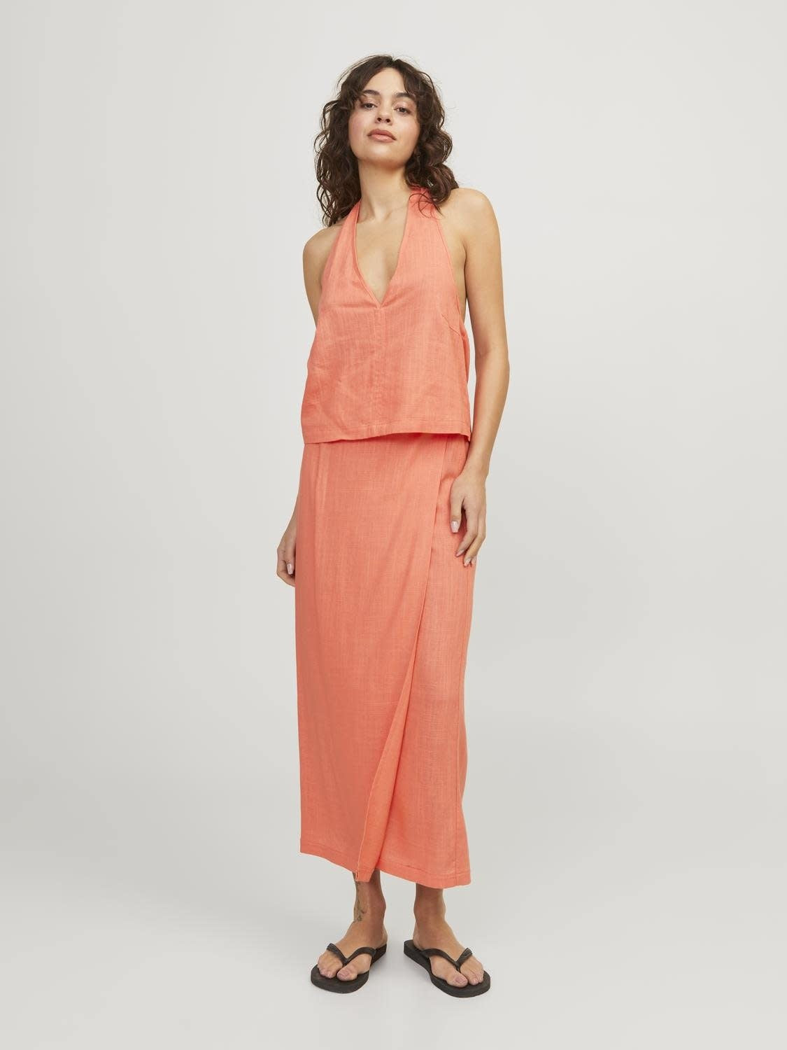 JXOCEAN LINEN BLEND HALTERNECK TOP - PEACH ECHO