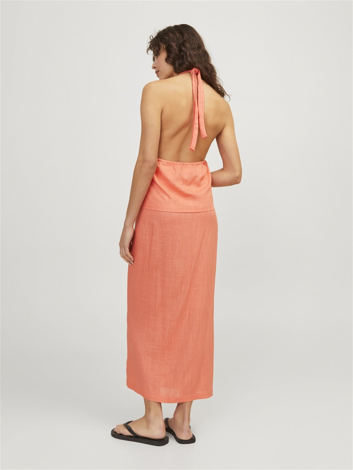 JXOCEAN LINEN BLEND HALTERNECK TOP - PEACH ECHO