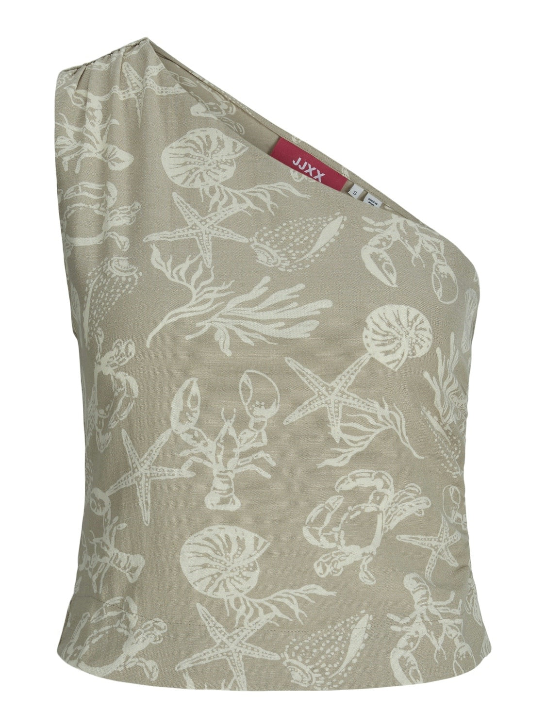 JXANNIKA TOP MET ÉÉN SCHOUDER VAN LINNENMIX - FEATHER GRAY
