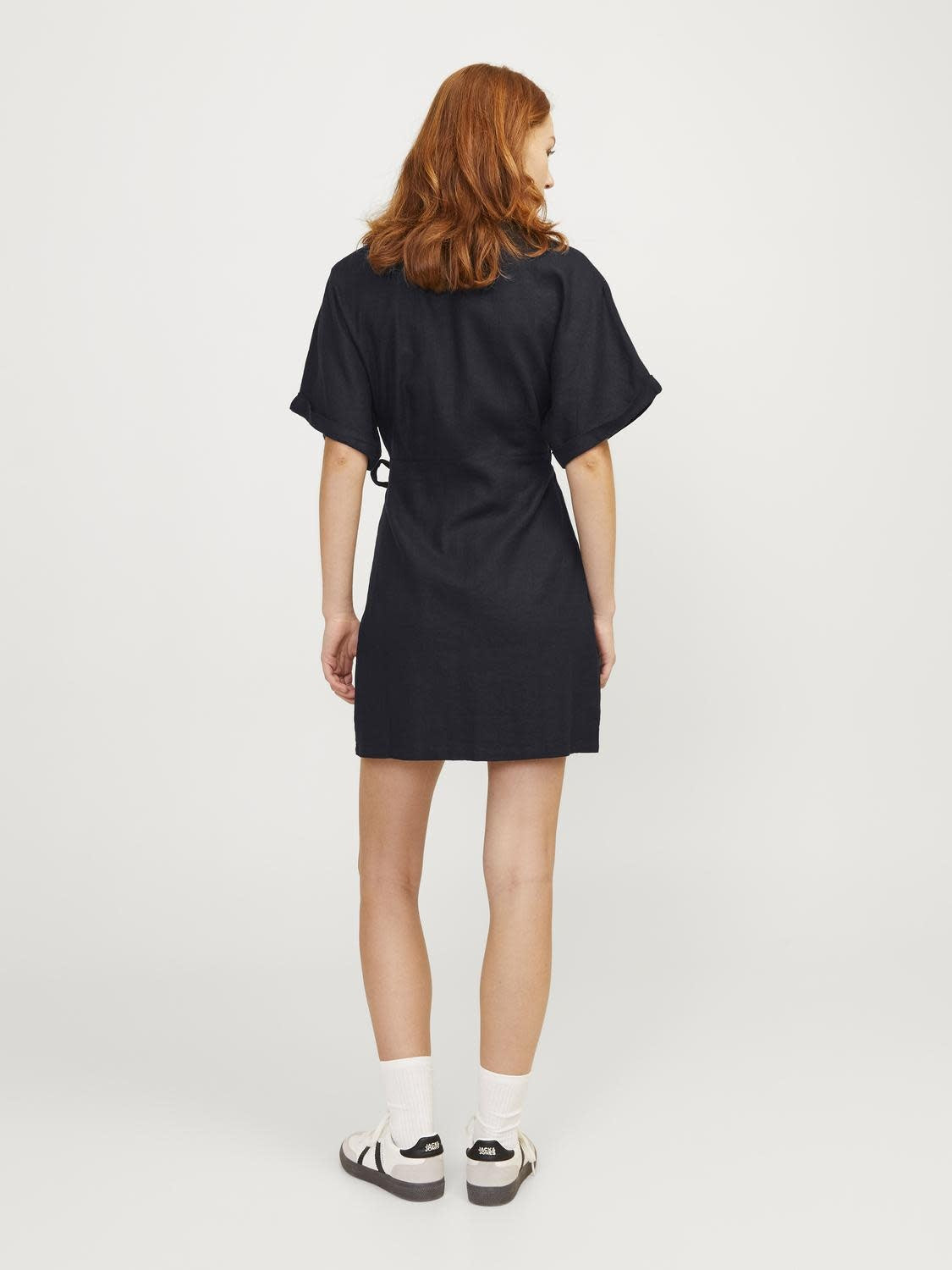 JXRAYA LINEN BLEND WRAP DRESS - BLACK