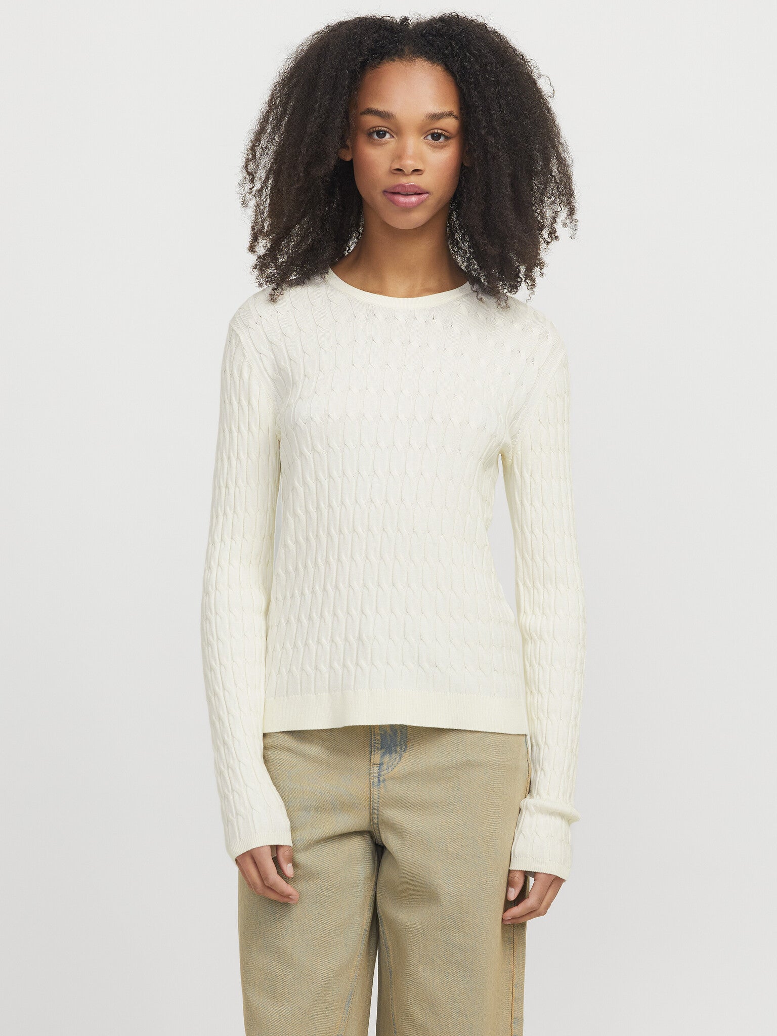 JXCARA CABLE CREW NECK KNIT - VANILLA ICE