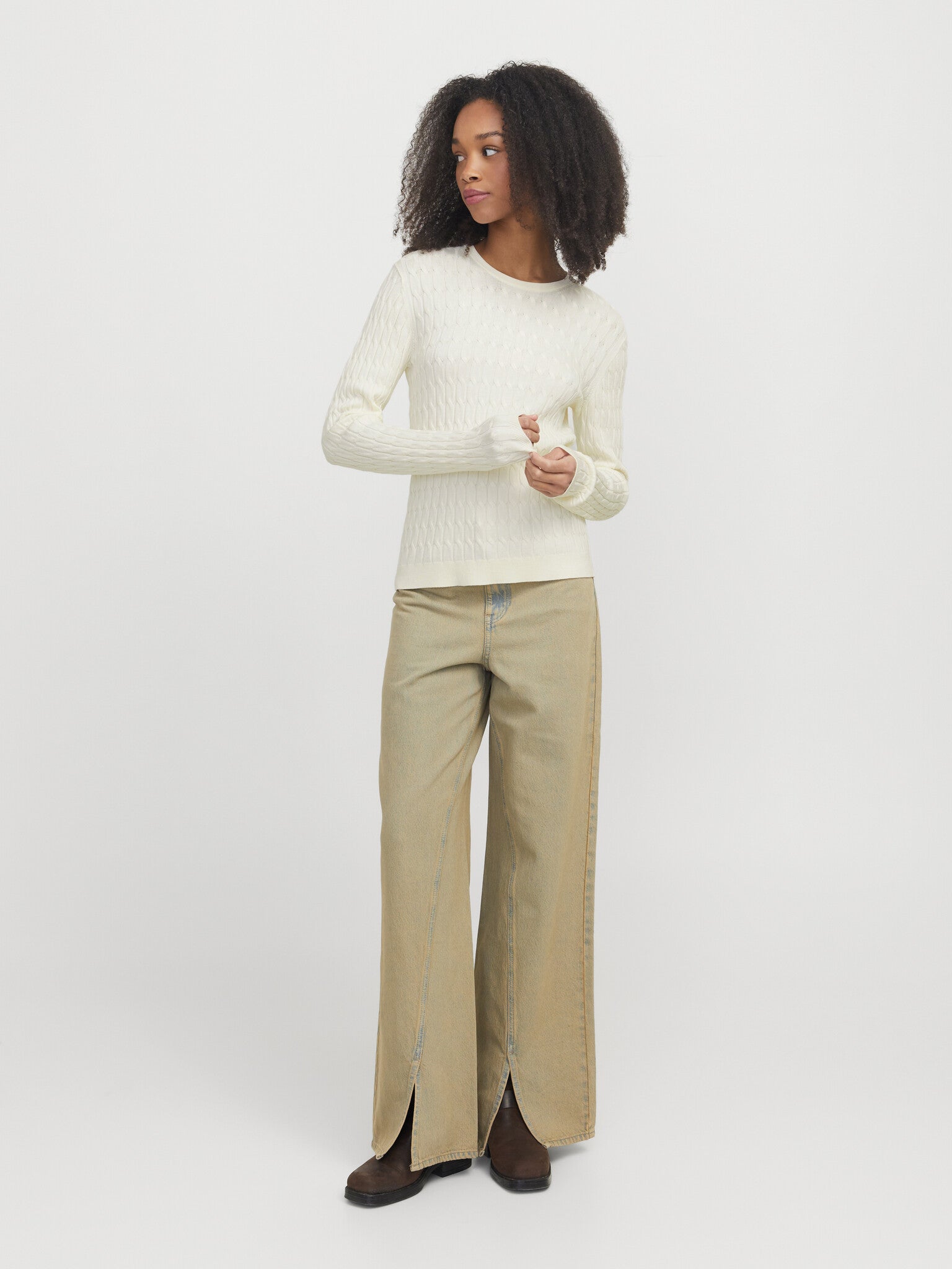 JXCARA CABLE CREW NECK KNIT - VANILLA ICE