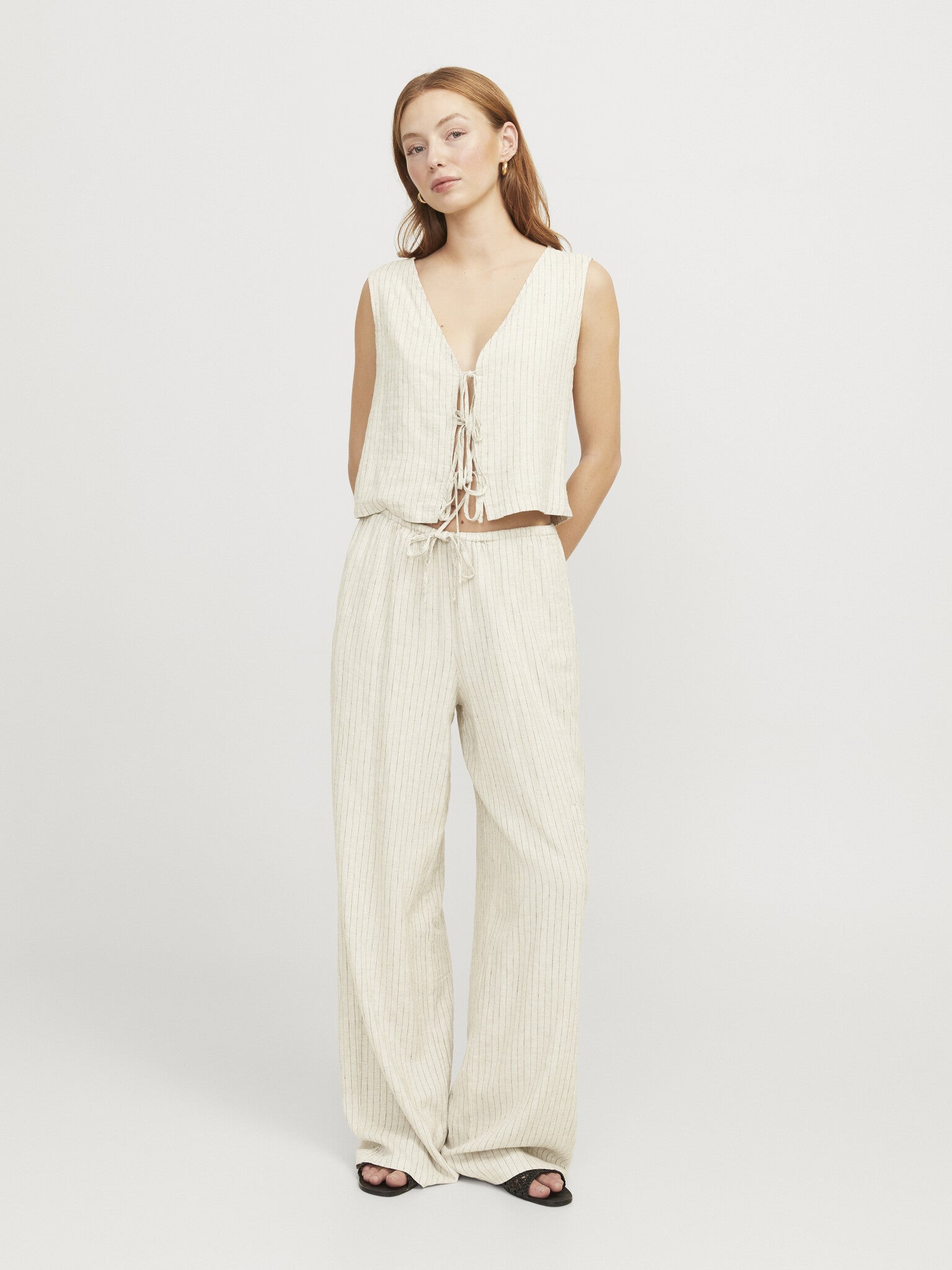 JXBREEZE FLORA SUMMER PANTS - FEATHER GRAY PINSTRIPE