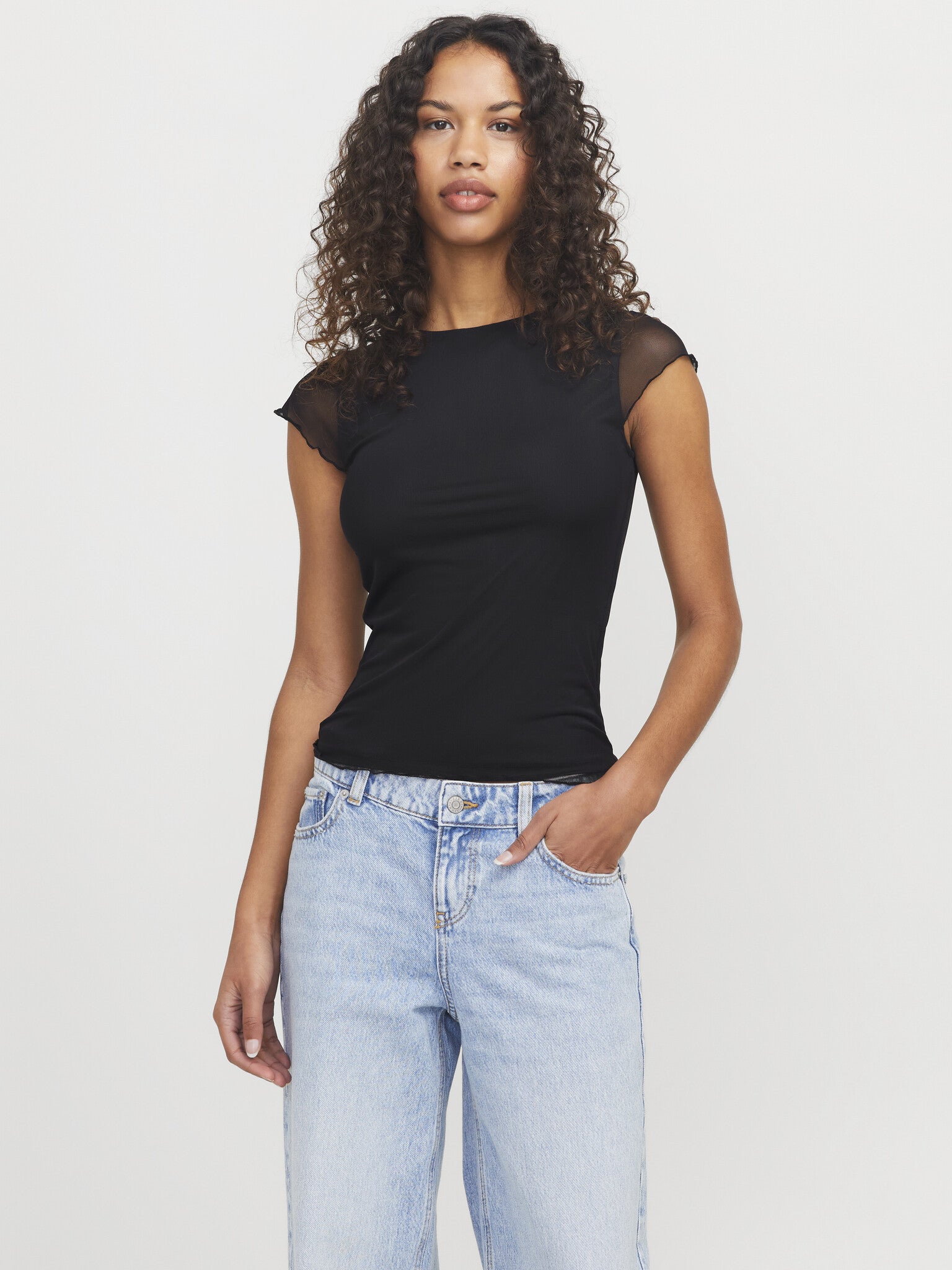 JXMINNA MESH CAP SLEEVE TOP