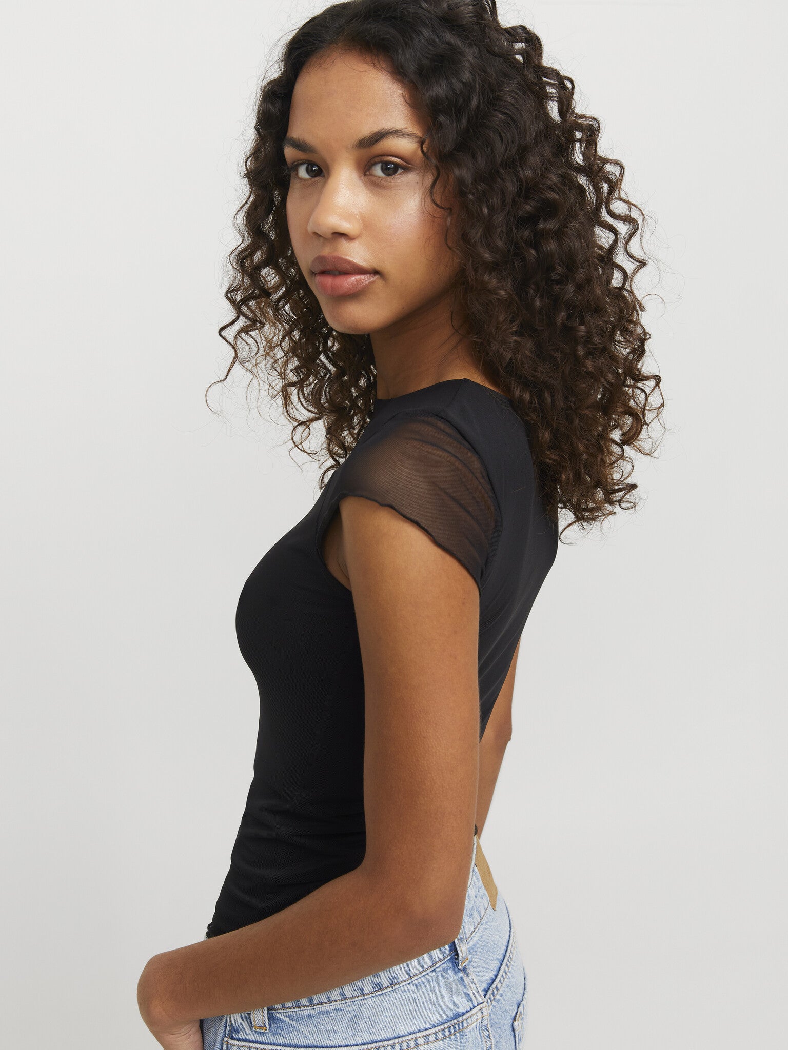 JXMINNA MESH CAP SLEEVE TOP
