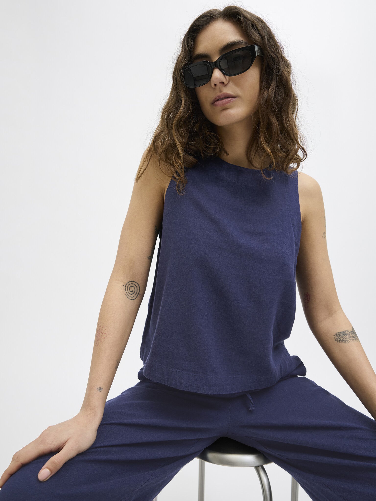 JXBREEZE SUMMER LINEN TOP - PEACOAT