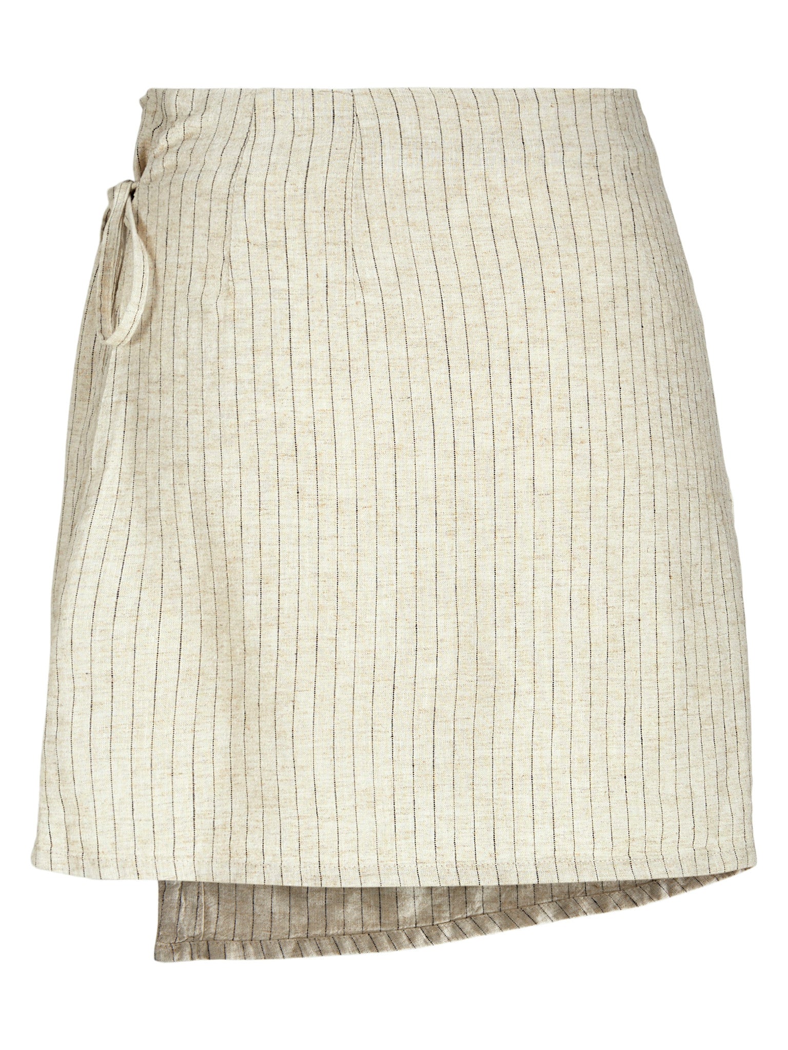 JXSIRI SUMMER WRAP LINEN SKIRT - FEATHER GRAY PINSTRIPE