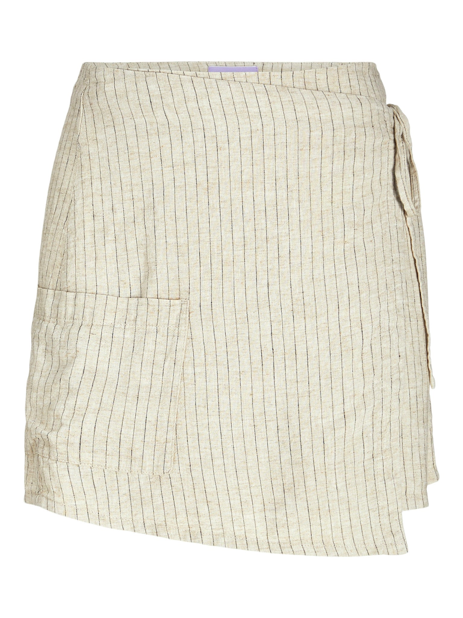 JXSIRI SUMMER WRAP LINEN SKIRT - FEATHER GRAY PINSTRIPE
