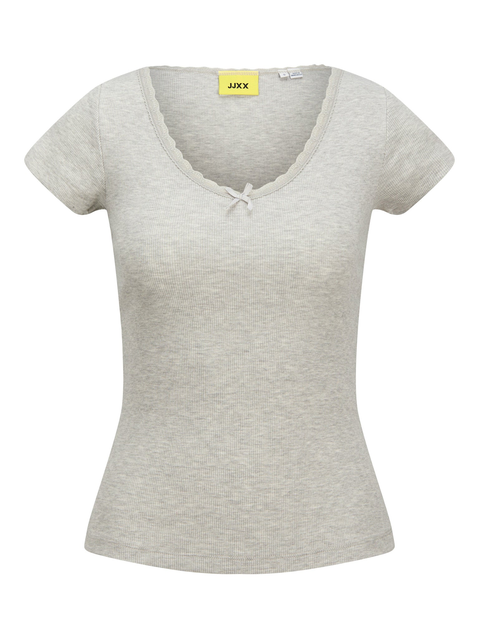 JXFAME SS LACE TOP -LIGHT GREY MELANGE