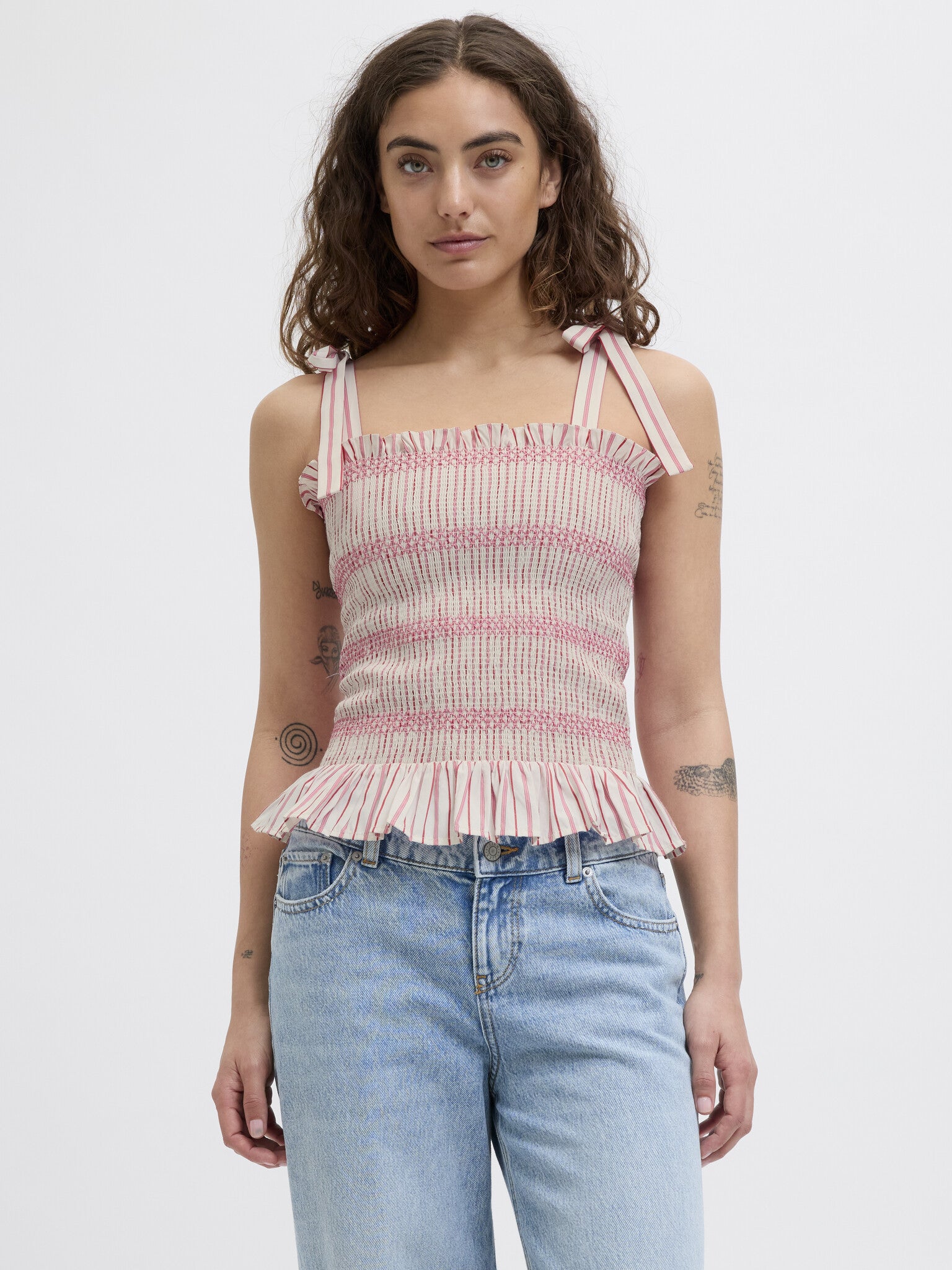 JXCARO POPLIN SMOCK TOP - MORNING GLORY STRIPES