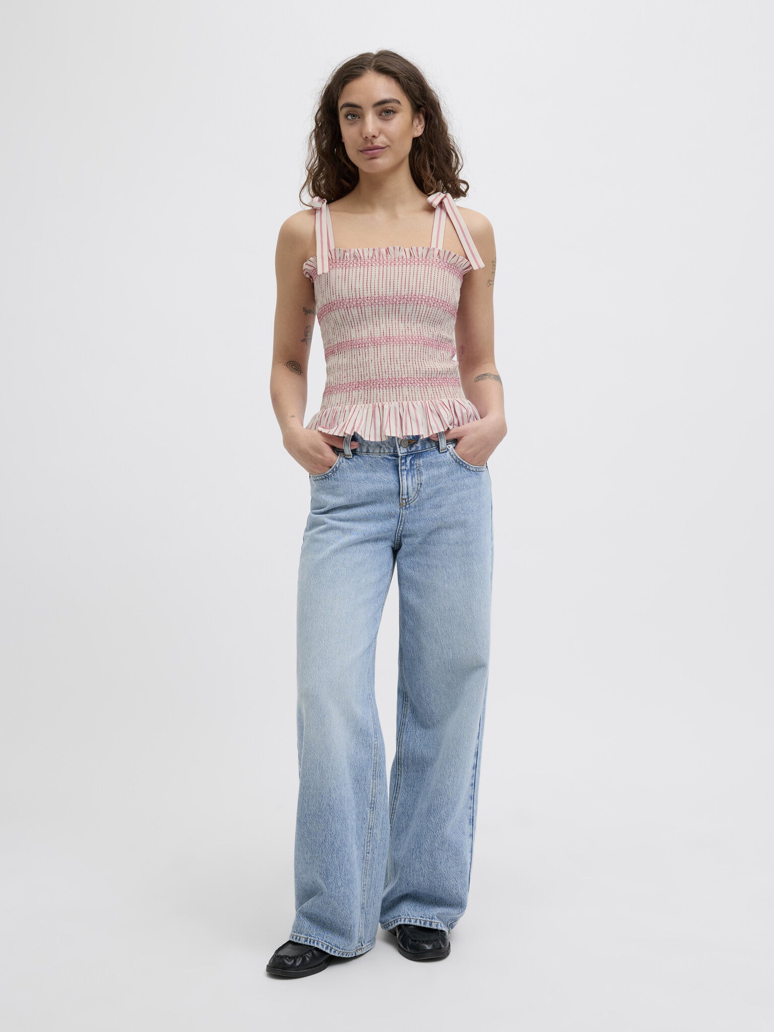 JXCARO POPLIN SMOCK TOP - MORNING GLORY STRIPES